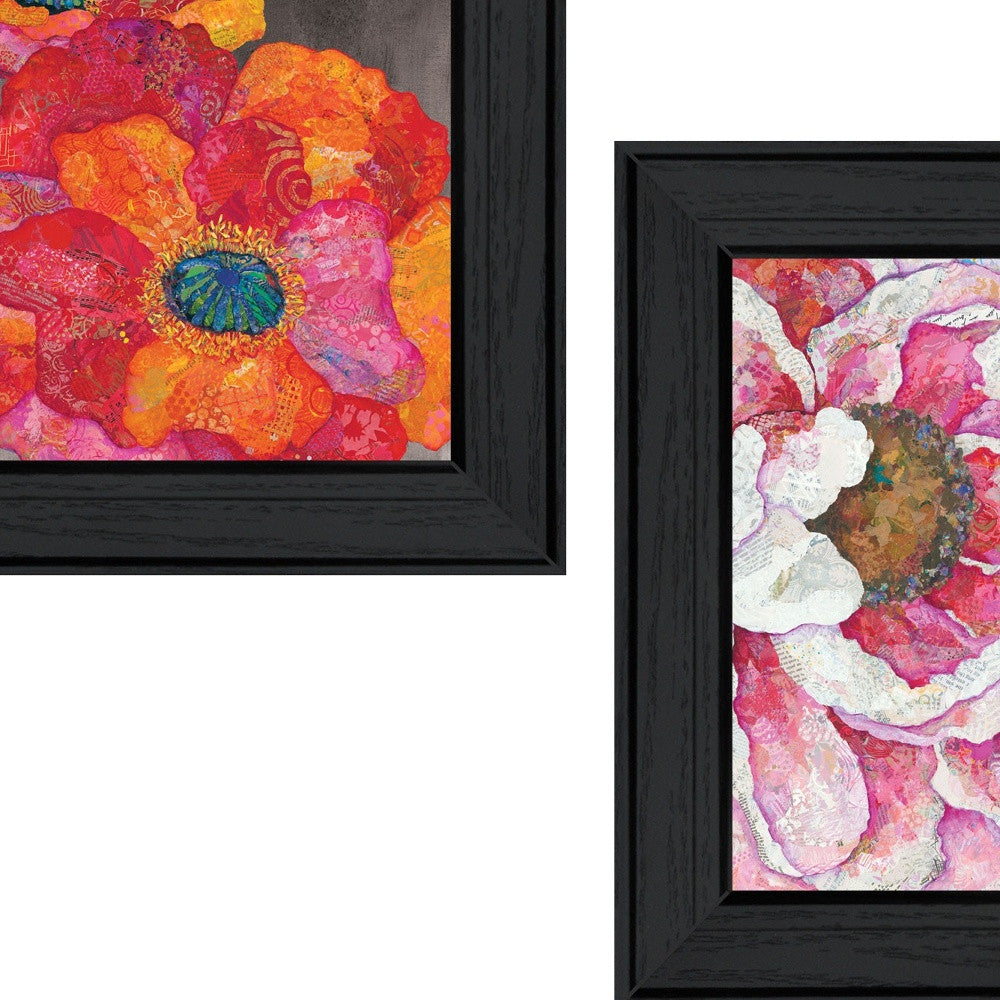 Set Of Two Blooms On Black 2 Black Framed Print Wall Art