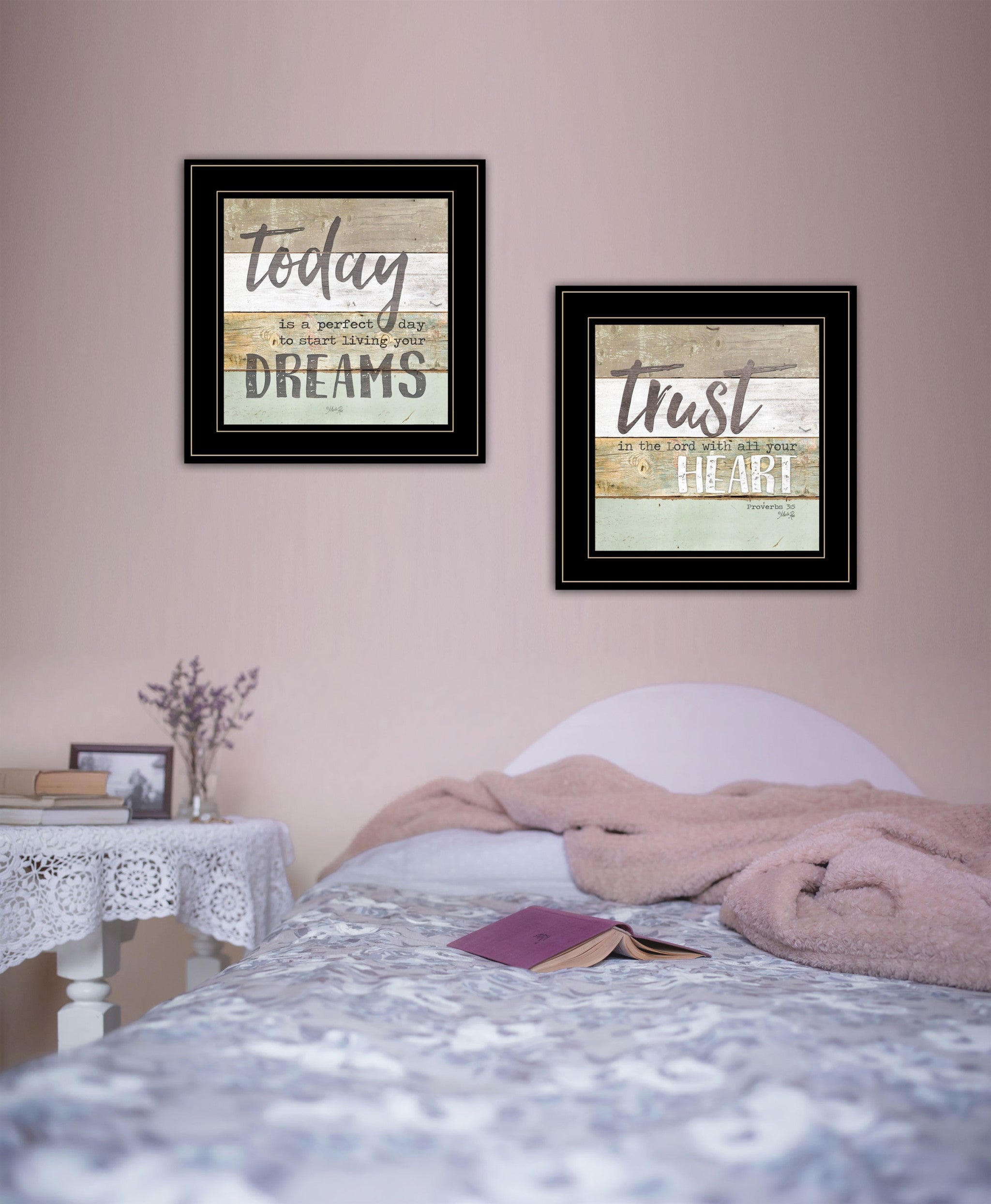 Set Of Two Trust In The Lord Black Framed Print Wall Art