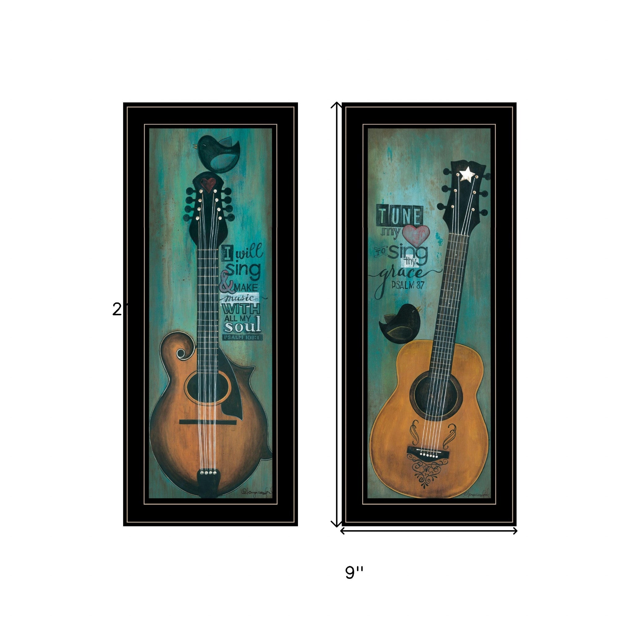 Set Of Two Tune My Heart And I Will Sing 2 Black Framed Print Wall Art