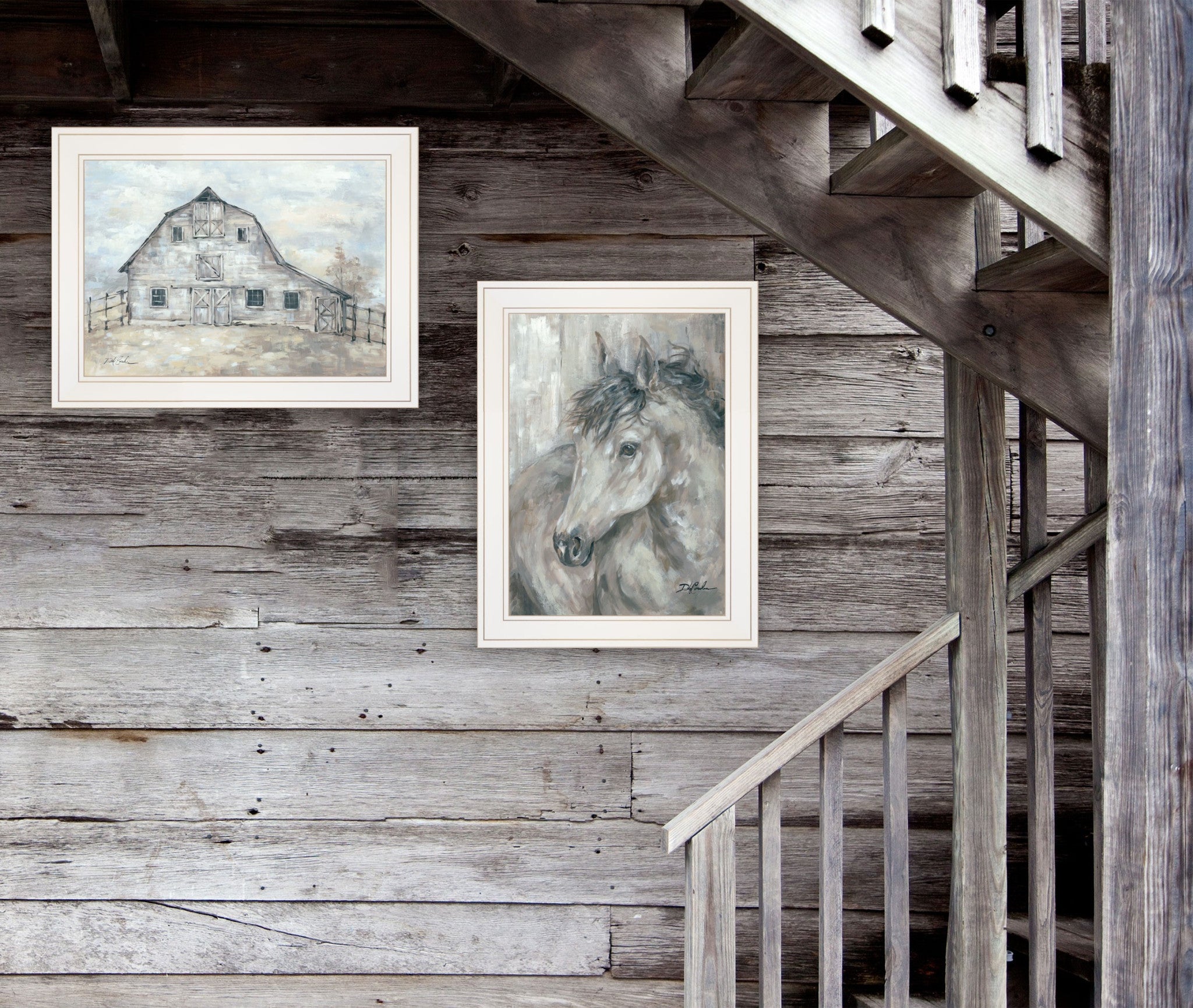 Set Of Two True Spirit Horses 1 White Framed Print Wall Art