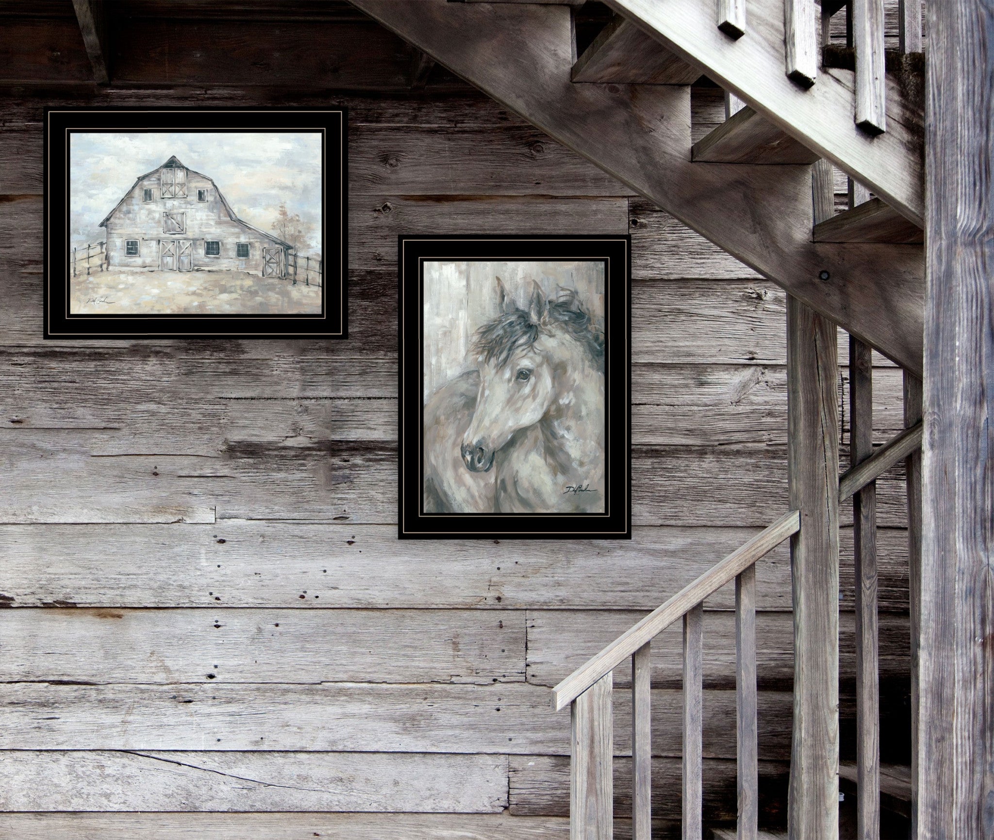 Set Of Two TRUE Spirit Horses 2 Black Framed Print Wall Art