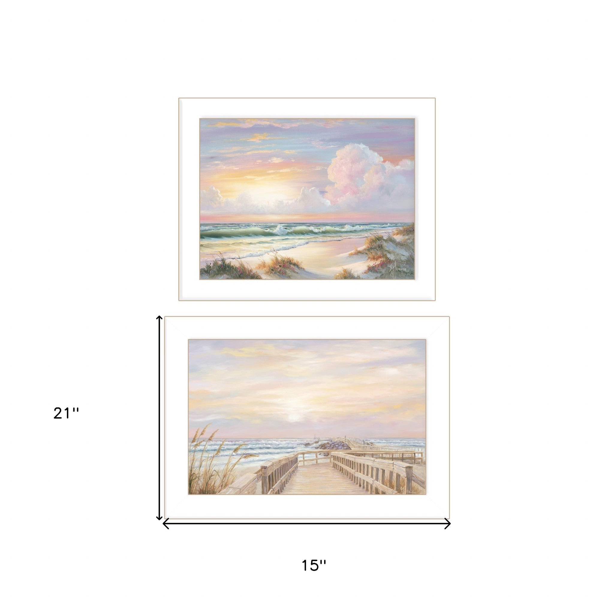 Set Of Two Sunrise Sunset 1 White Framed Print Wall Art