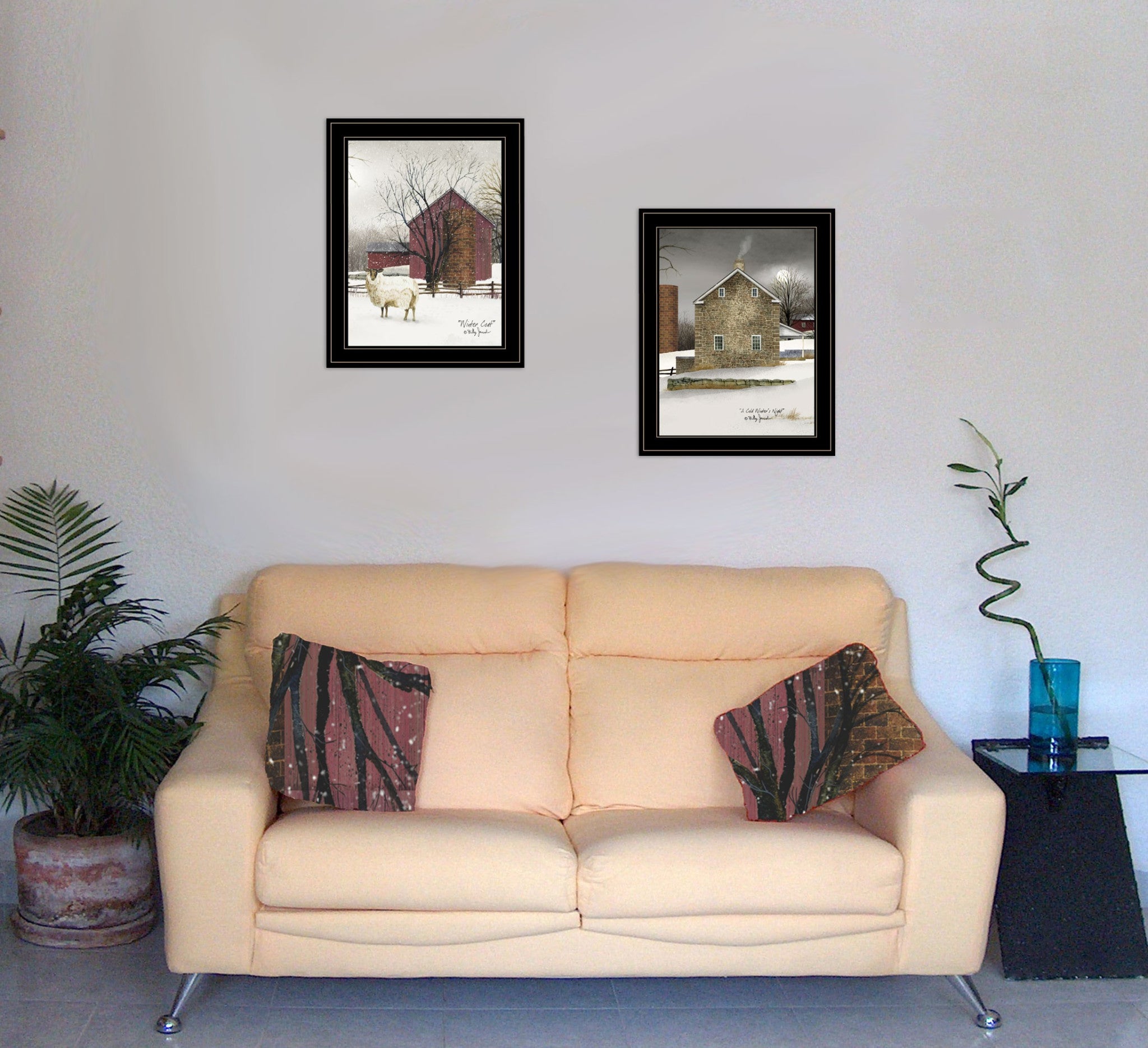 Set Of Two Cold Winter 2 Black Framed Print Wall Art