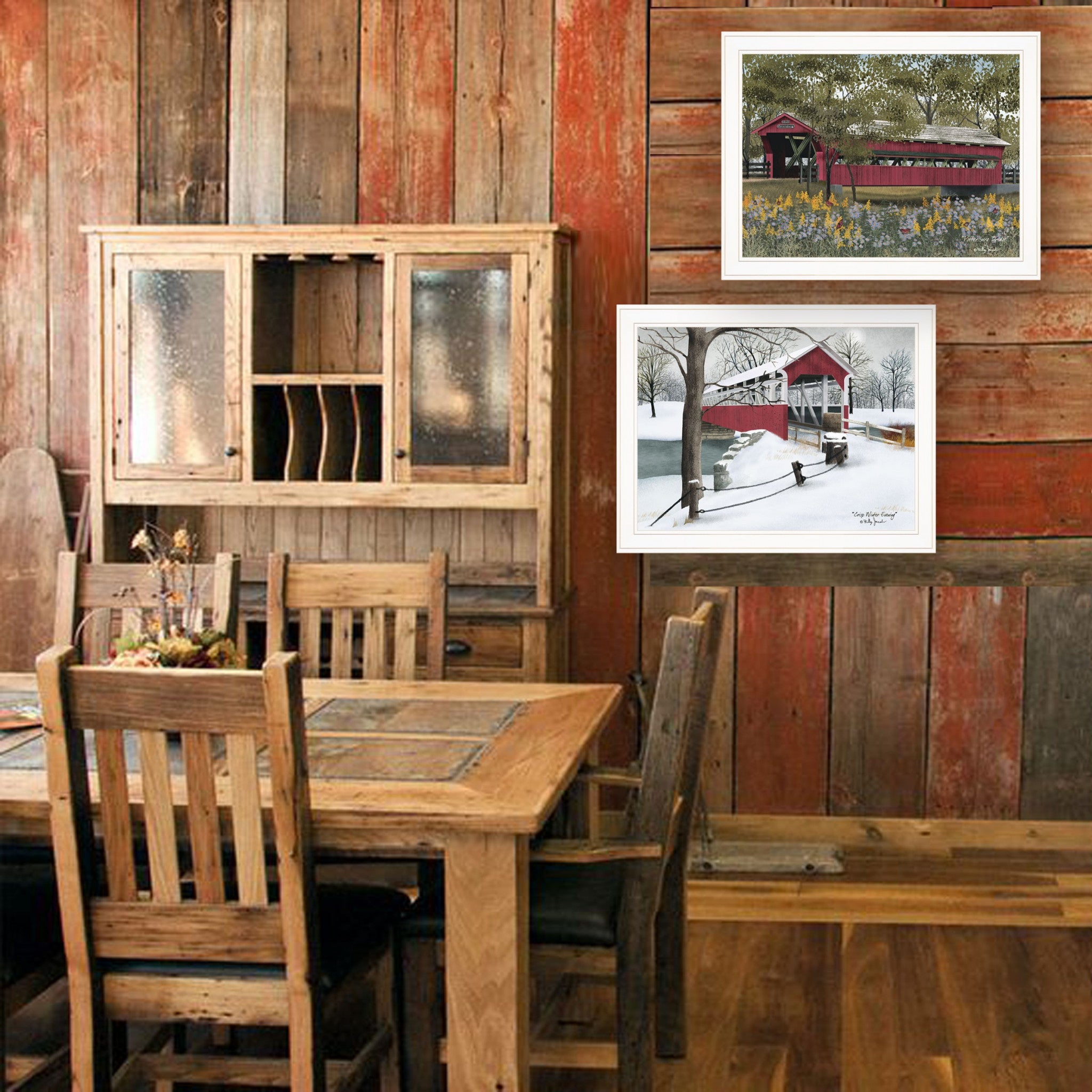 Set Of Two Covered Bridge Scenes White Framed Prints Wall Art