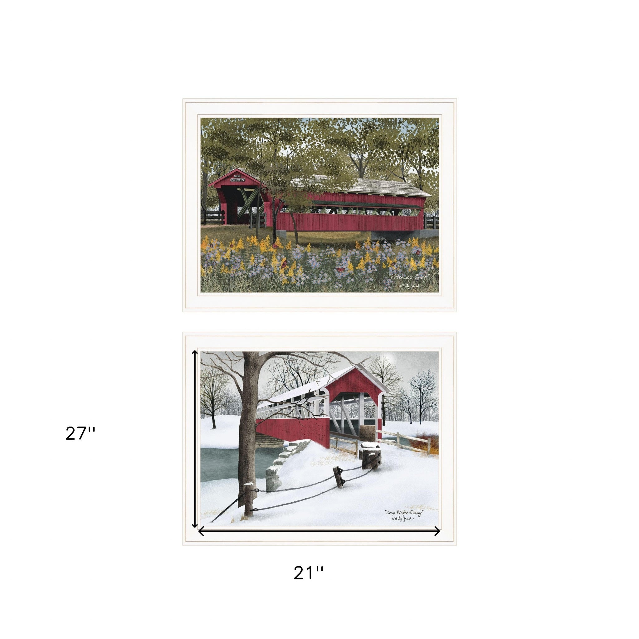 Set Of Two Covered Bridge Scenes White Framed Prints Wall Art