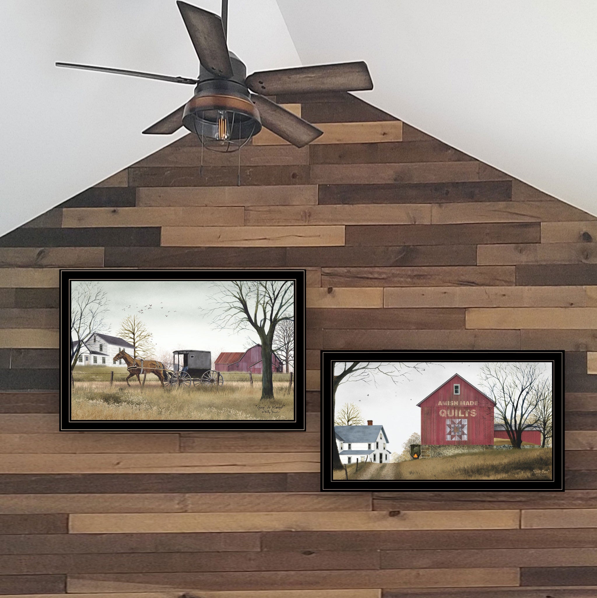 Set Of Two Goin To Market Amish Black Framed Prints Wall Art