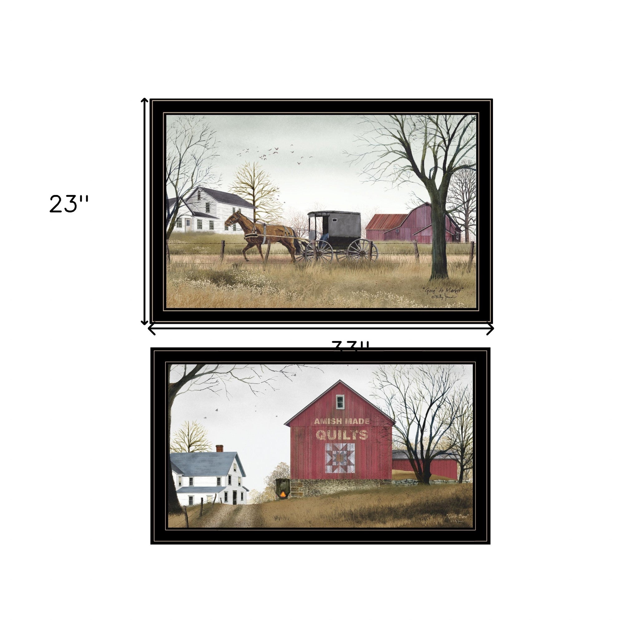 Set Of Two Goin To Market Amish Black Framed Prints Wall Art