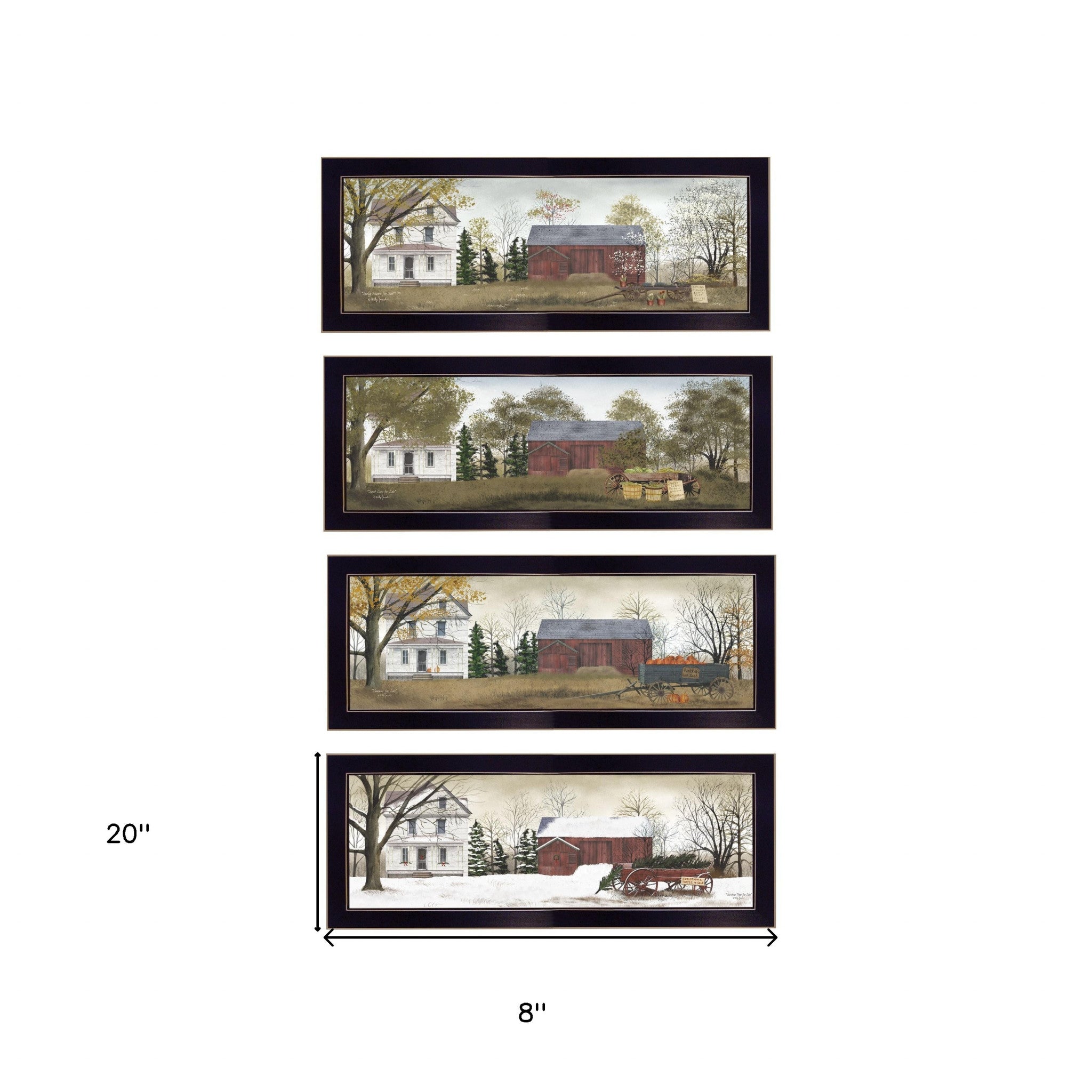 Set Of Four Holiday Seasons on the Farm Black Framed Print Wall Art