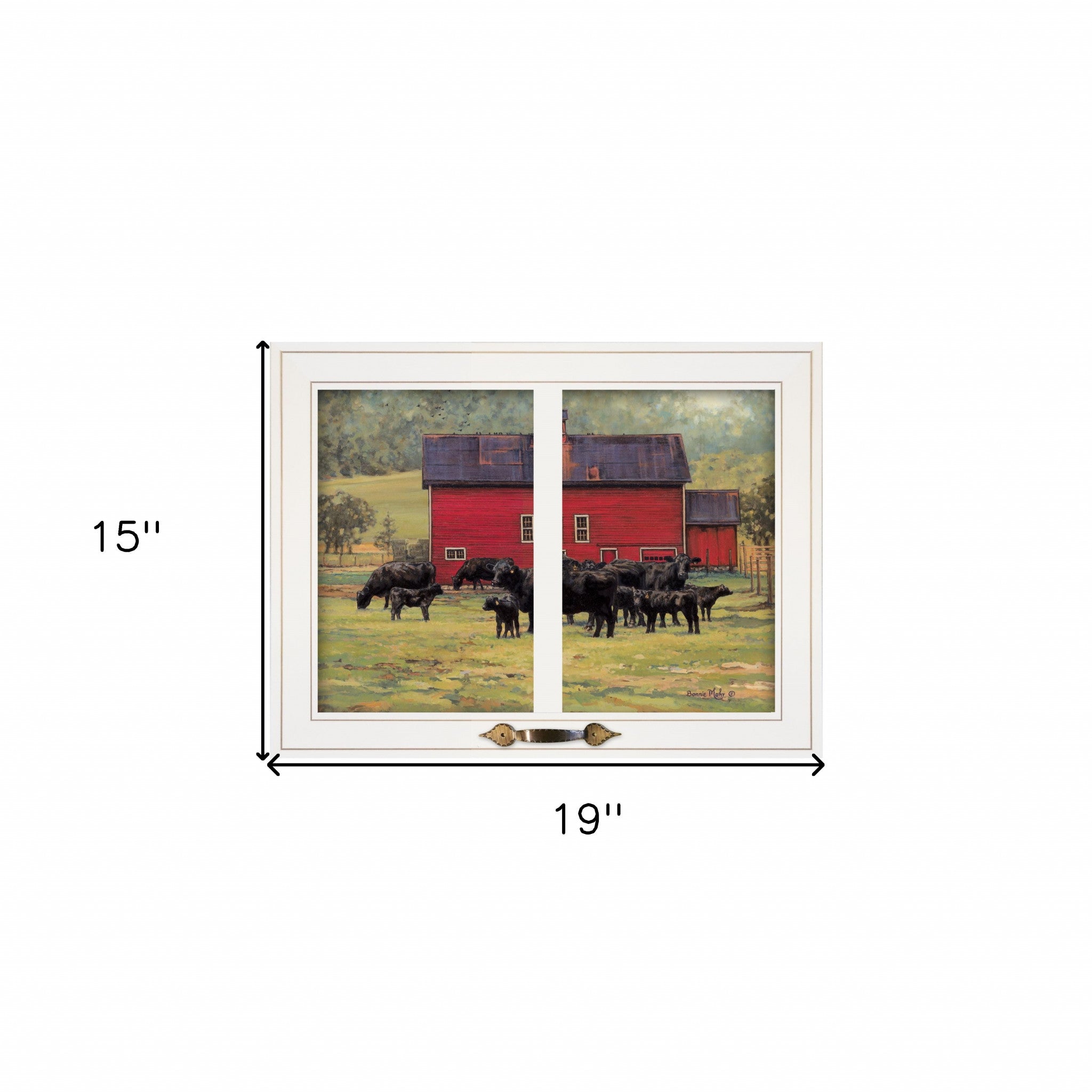 Herd of Black Angus By The Red Barn White Framed Print Wall Art