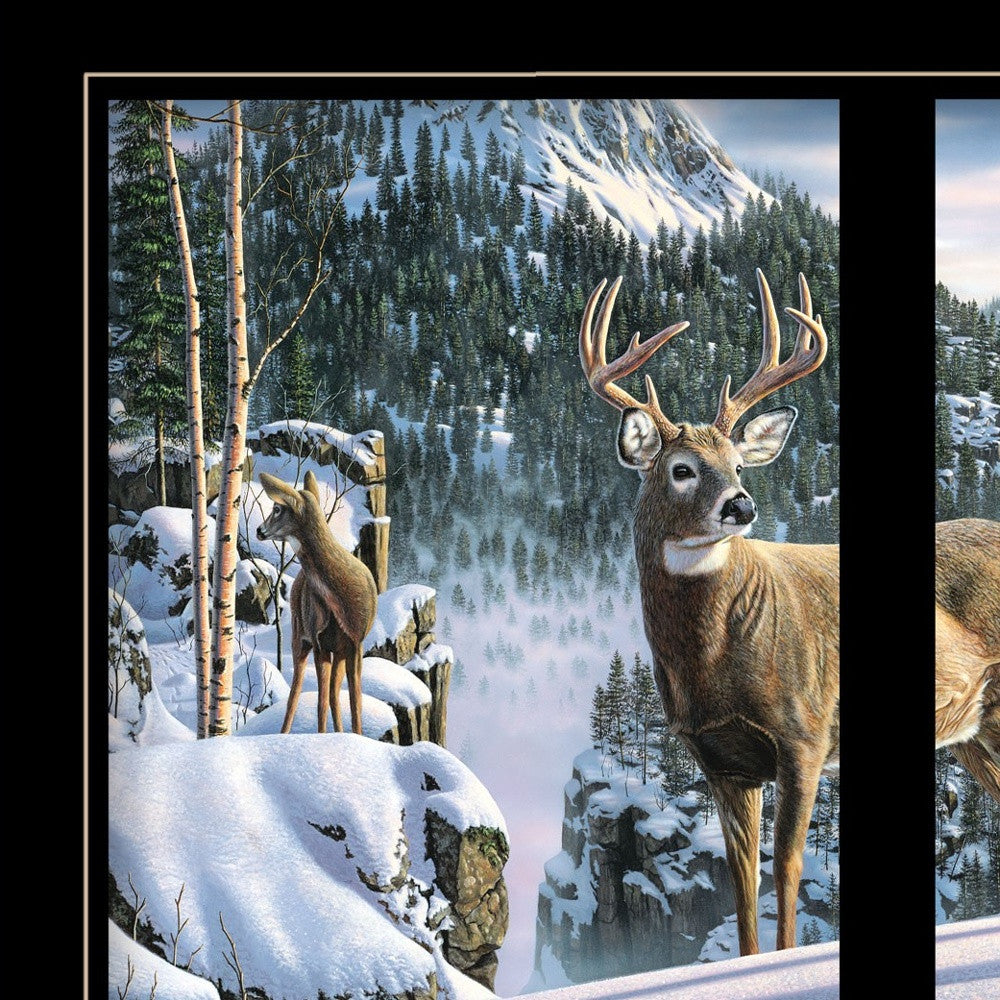 Morning View Deer 4 Black Framed Print Wall Art