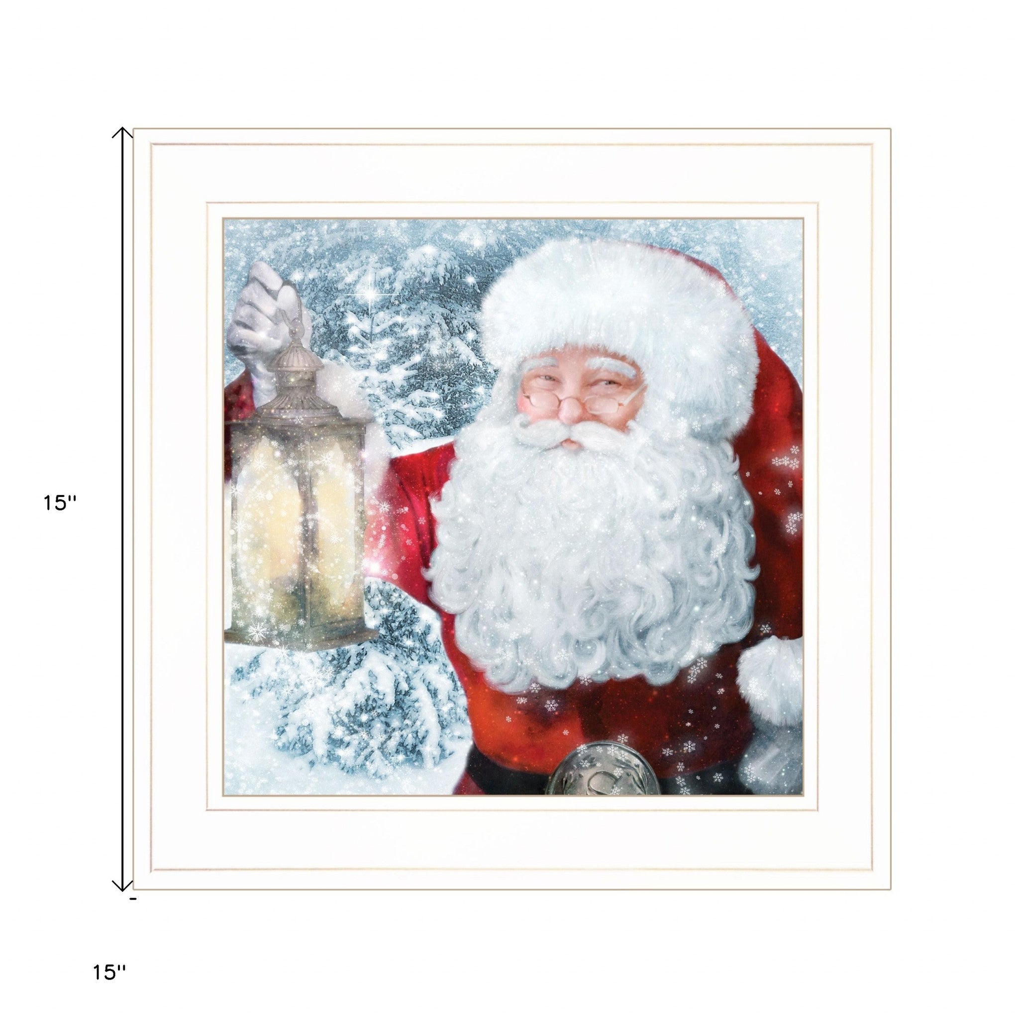 Santa With Lantern 1 White Framed Print Wall Art