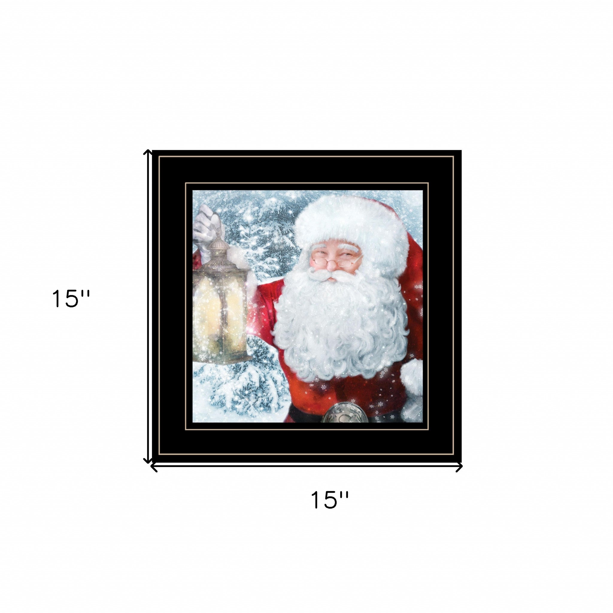 Santa With Lantern Black Framed Print Wall Art