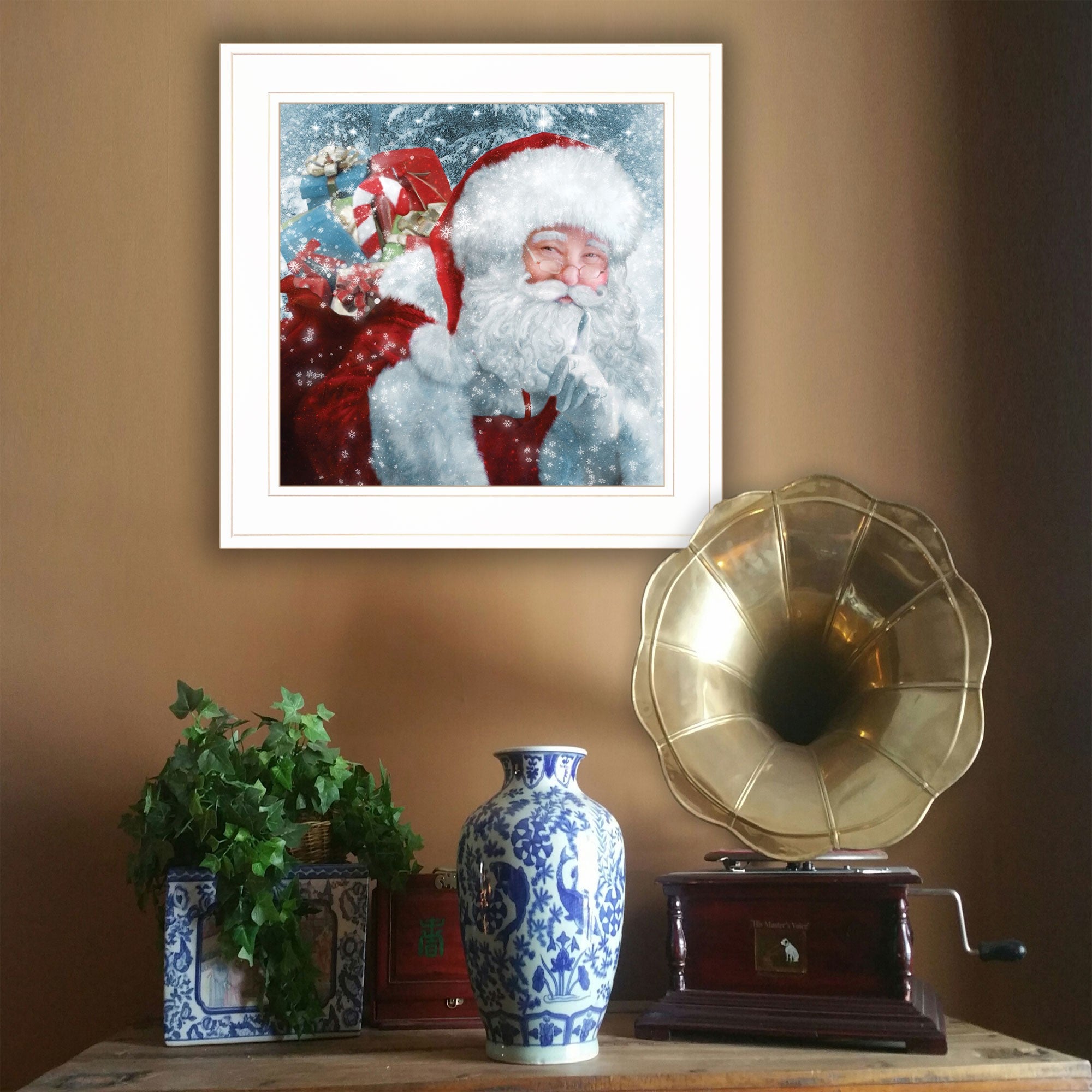 Santa With Presents 1 White Framed Print Wall Art