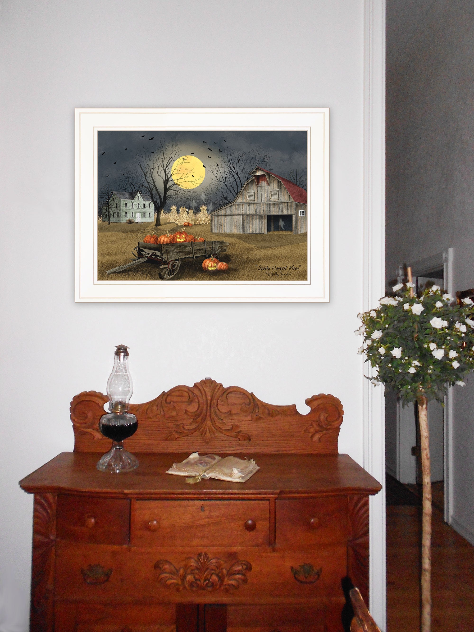 Spooky Harvest Moon 2 White Framed Print Wall Art