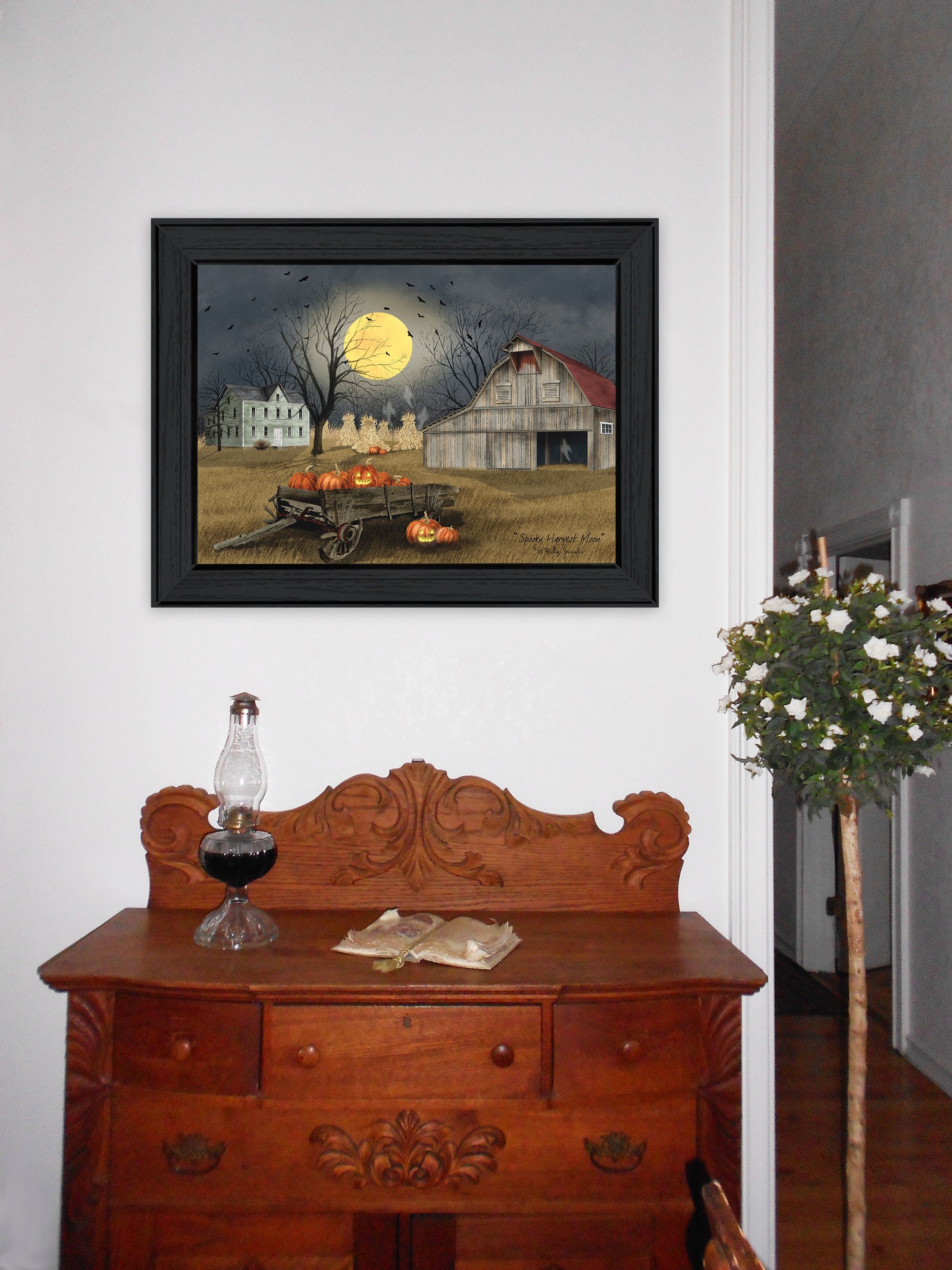 Spooky Harvest Moon 3 Black Framed Print Wall Art