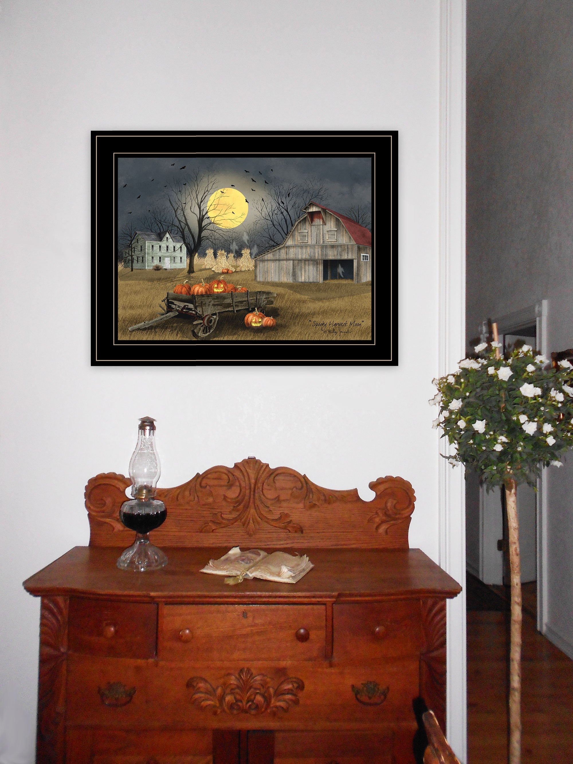 Spooky Harvest Moon 4 Black Framed Print Wall Art