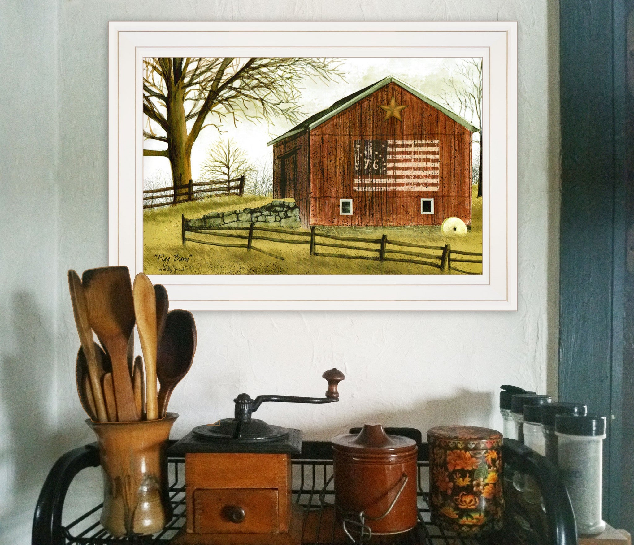 Flag Barn 1 White Framed Print Wall Art