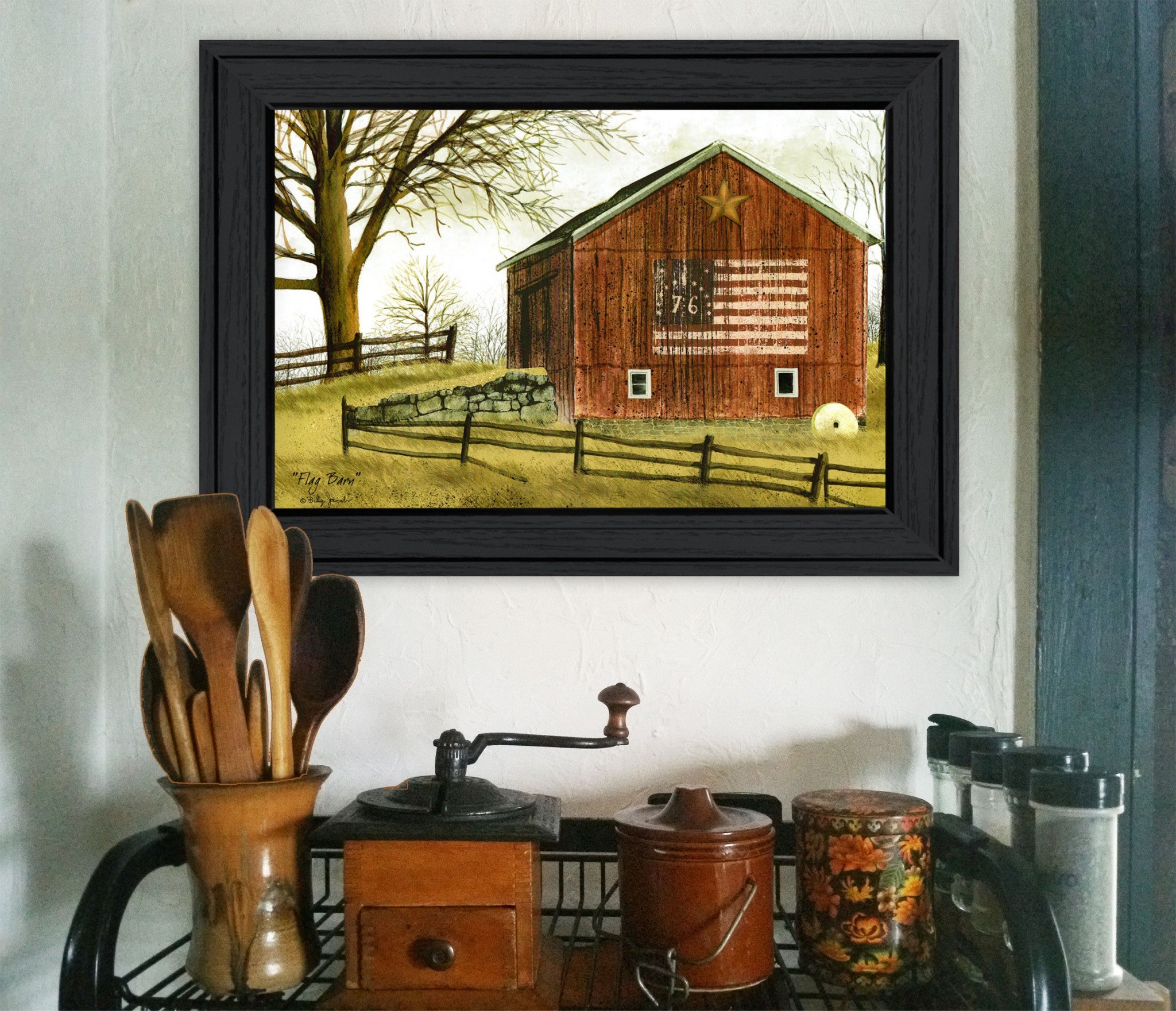 Flag Barn 2 Black Framed Print Wall Art