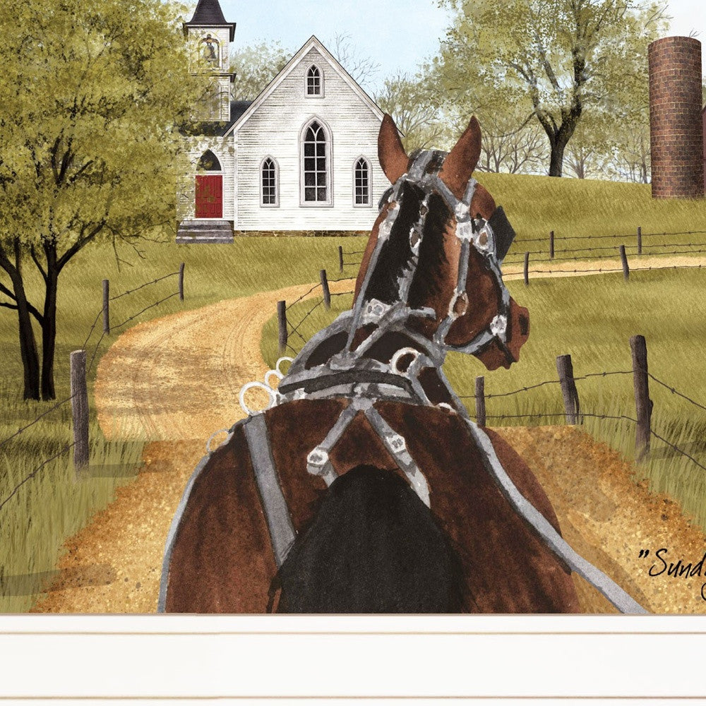 Amish On Sunday Drive 1 White Framed Print Wall Art