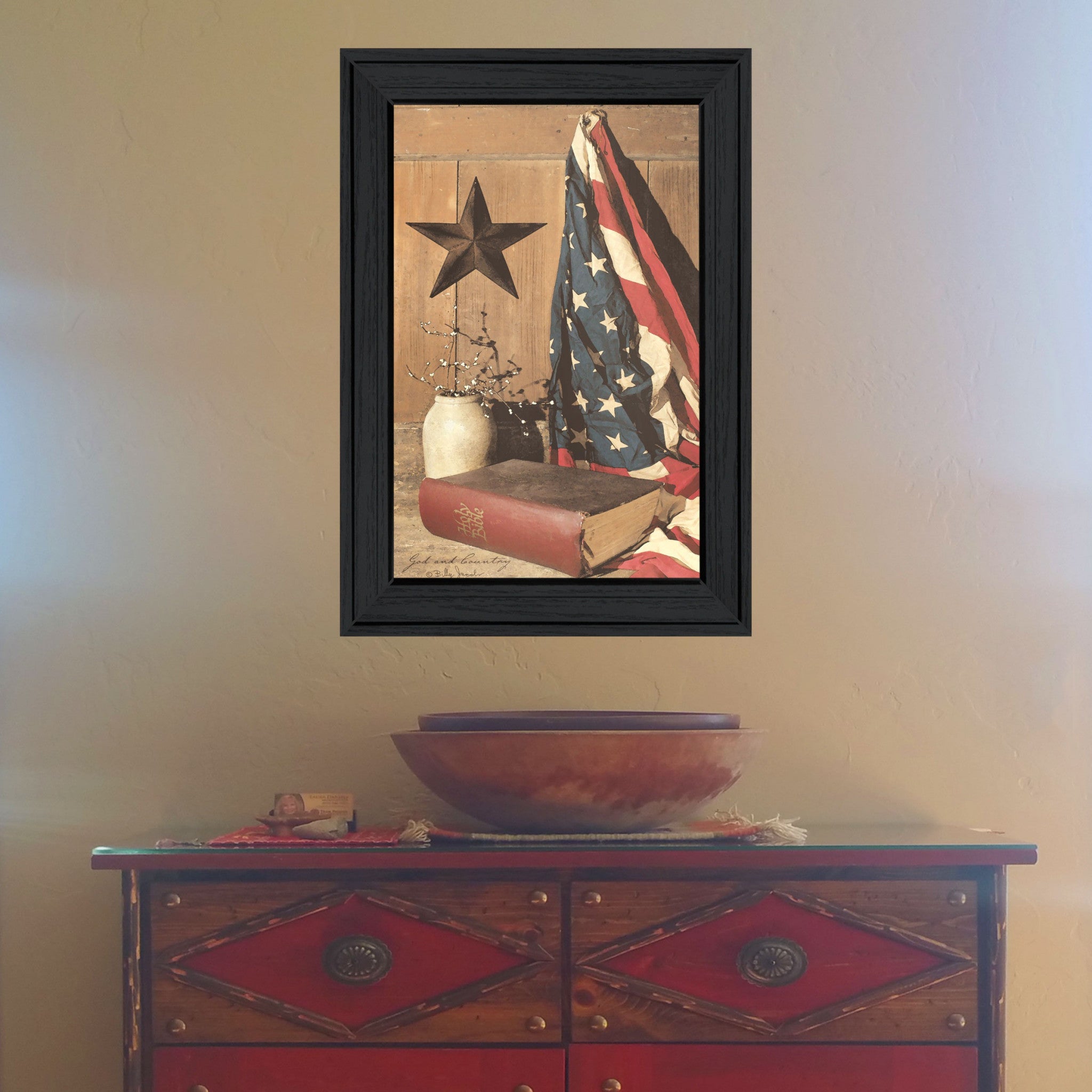 God And Country 2 Black Framed Print Wall Art