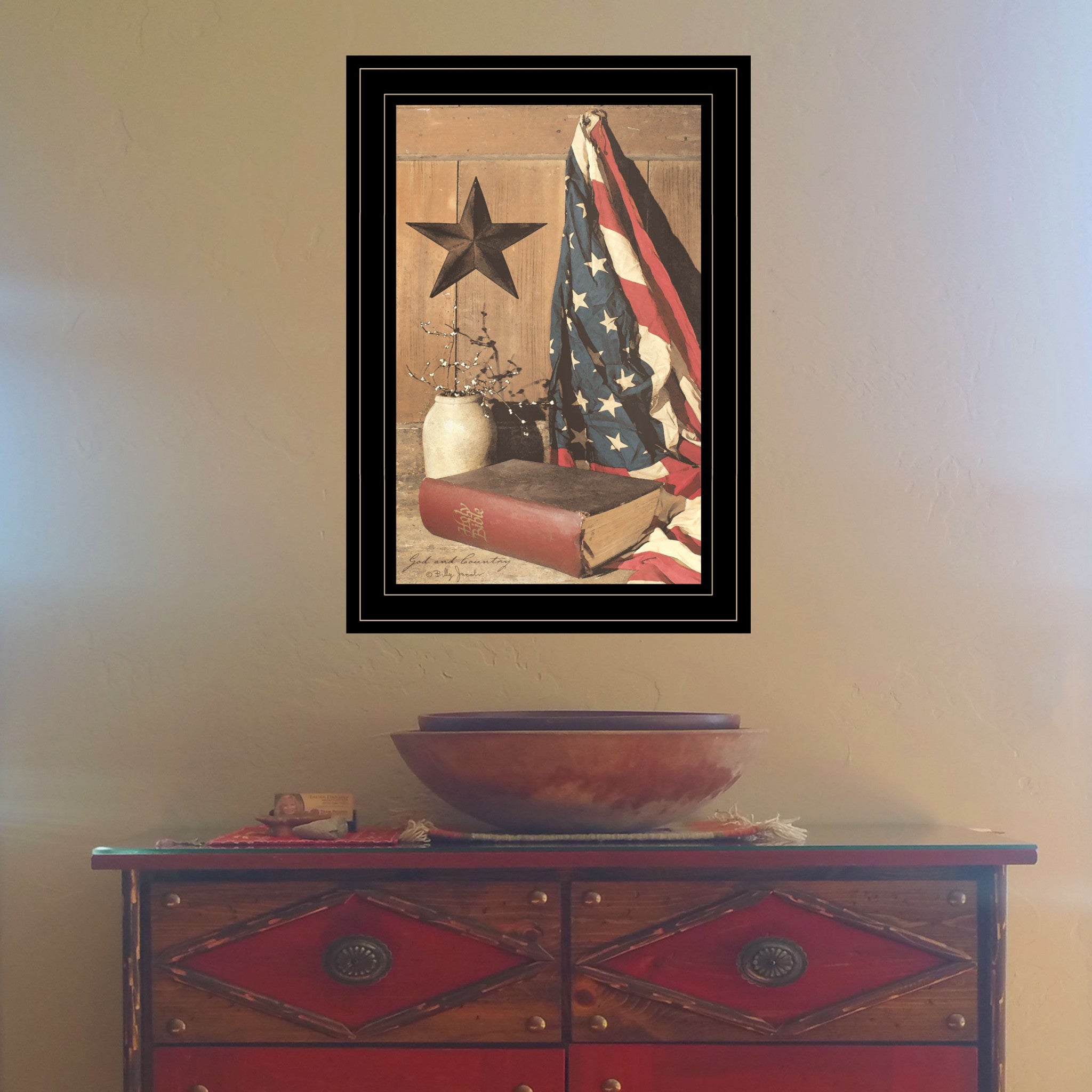 God And Country 3 Black Framed Print Wall Art