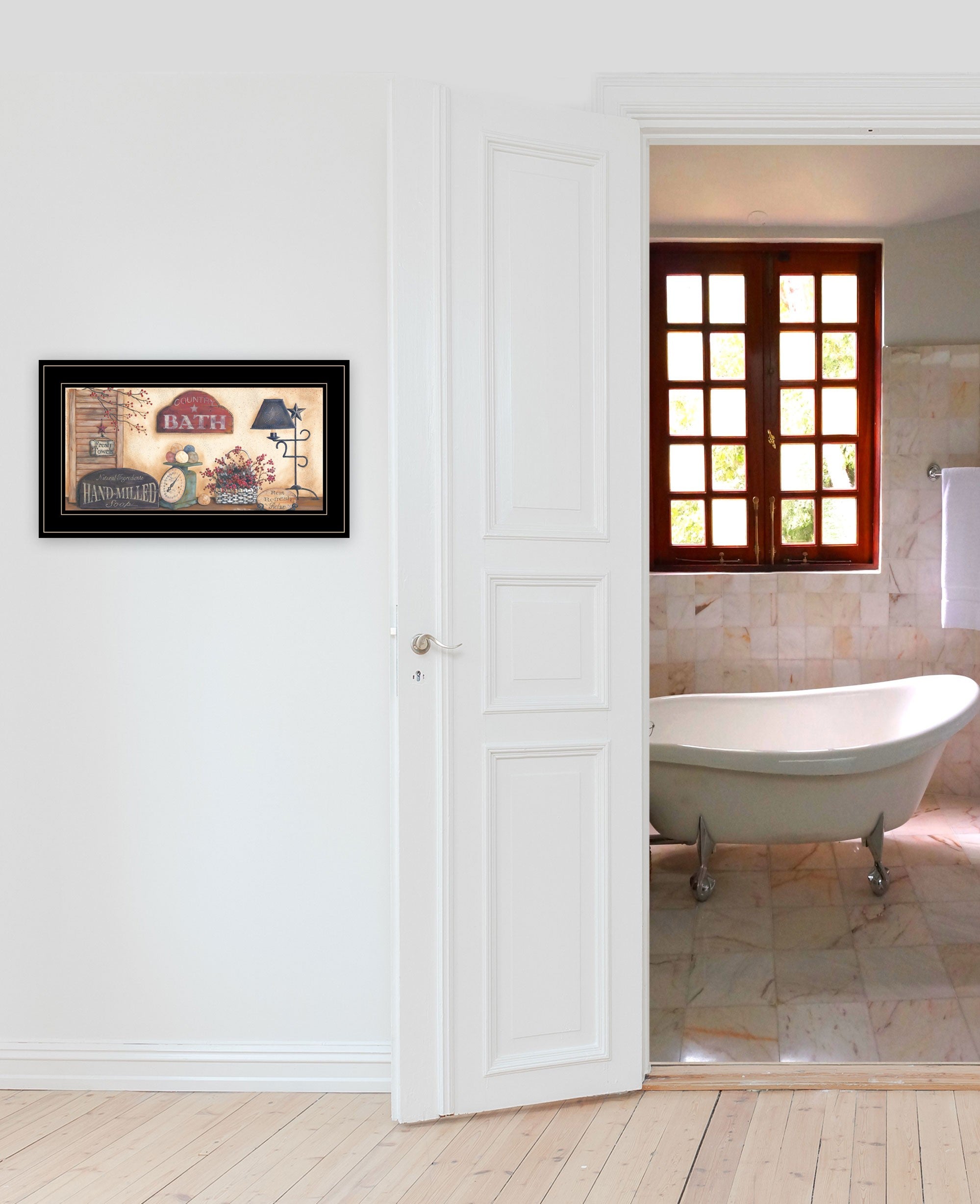 Country Bath Collection Black Framed Print Wall Art