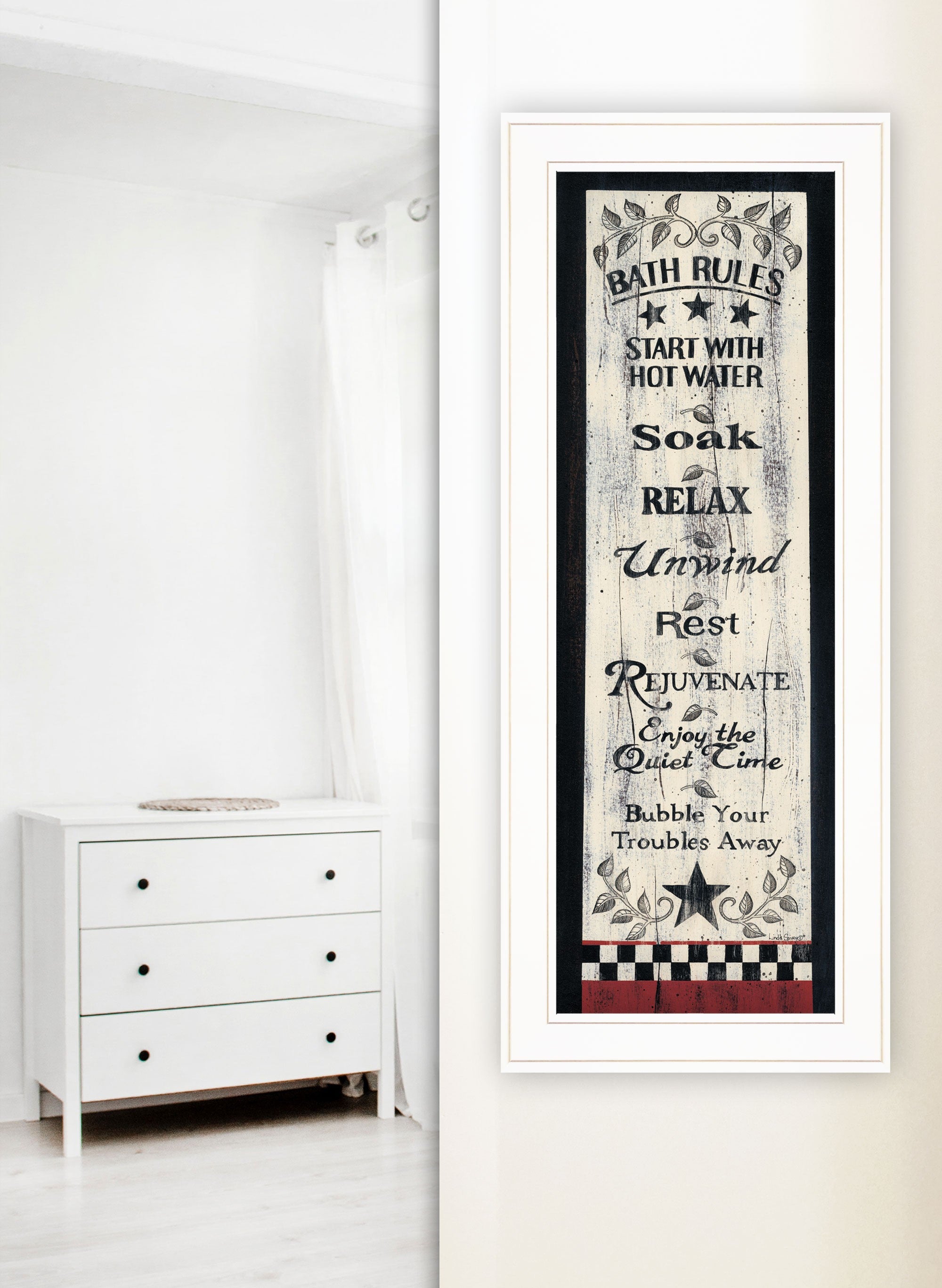 Bath Rules 4 White Framed Print Wall Art