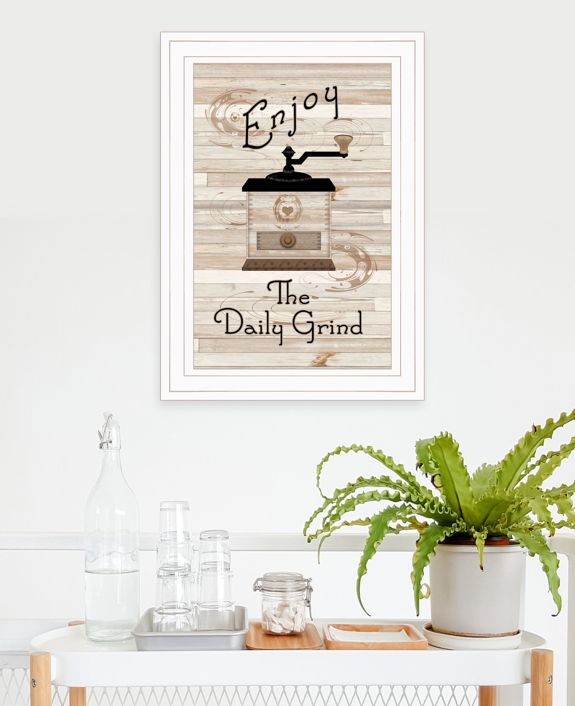 Enjoy The Daily Grind 1 White Framed Print Wall Art