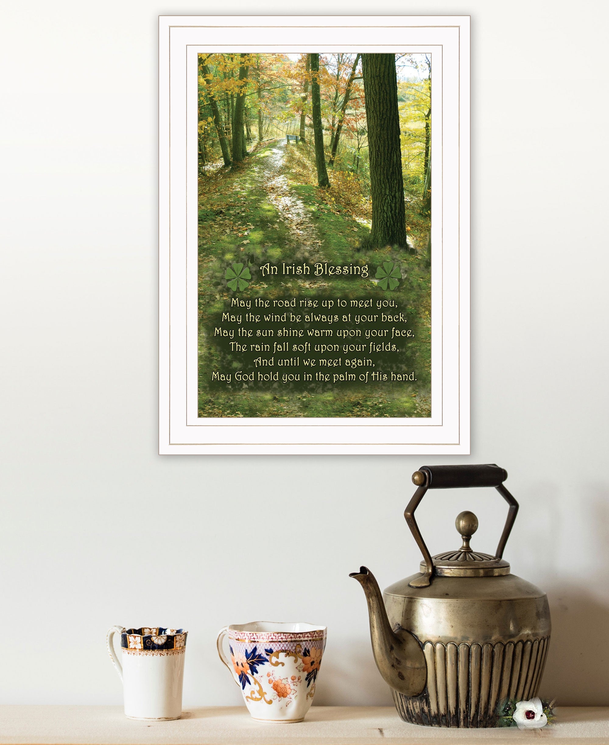 Irish Blessing Green Forrest White Framed Print Wall Art