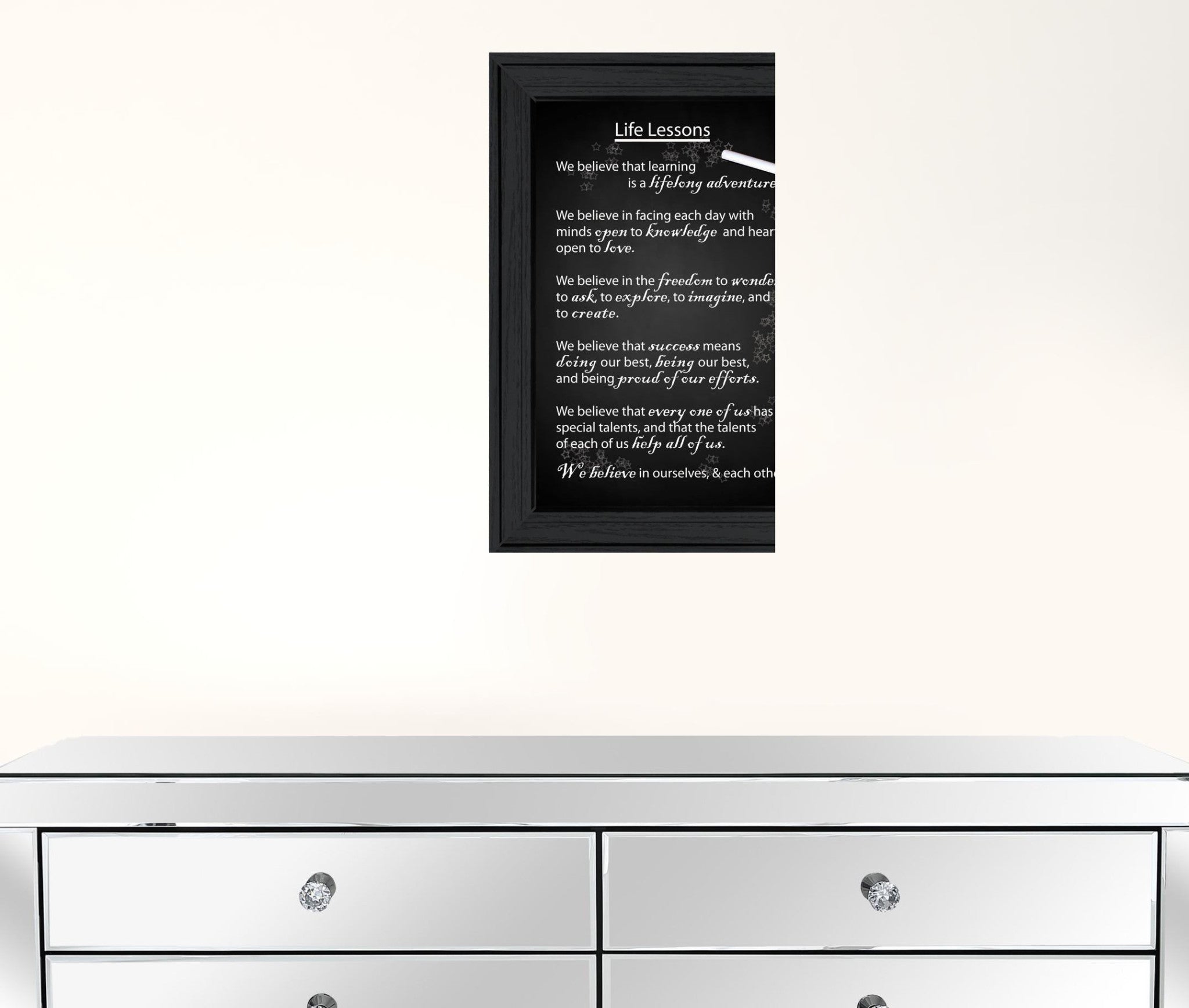 Black and White Life Lessons Black Framed Print Wall Art