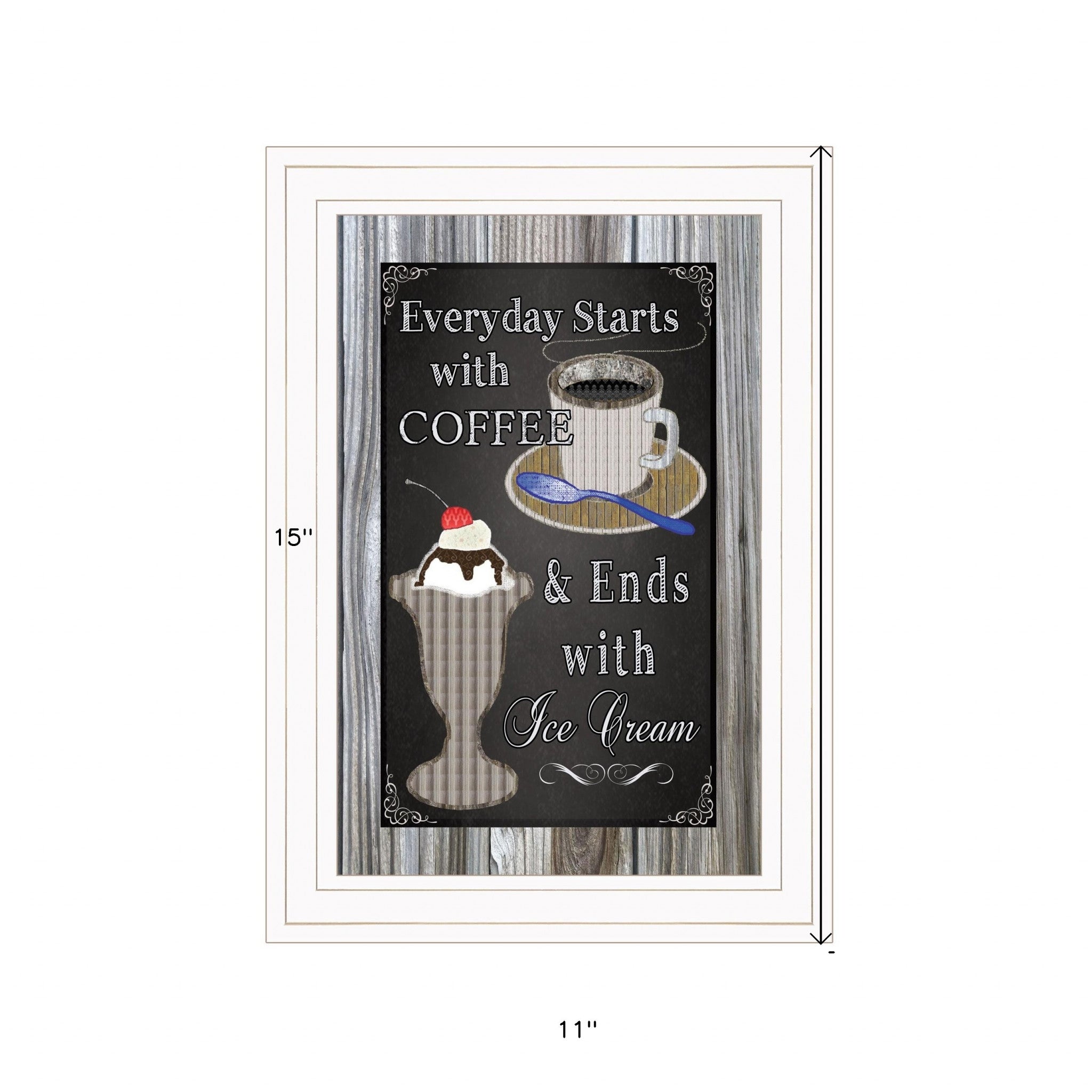 Everyday Starts With Coffee Chalkboard Framed 1 White Framed Print Wall Art