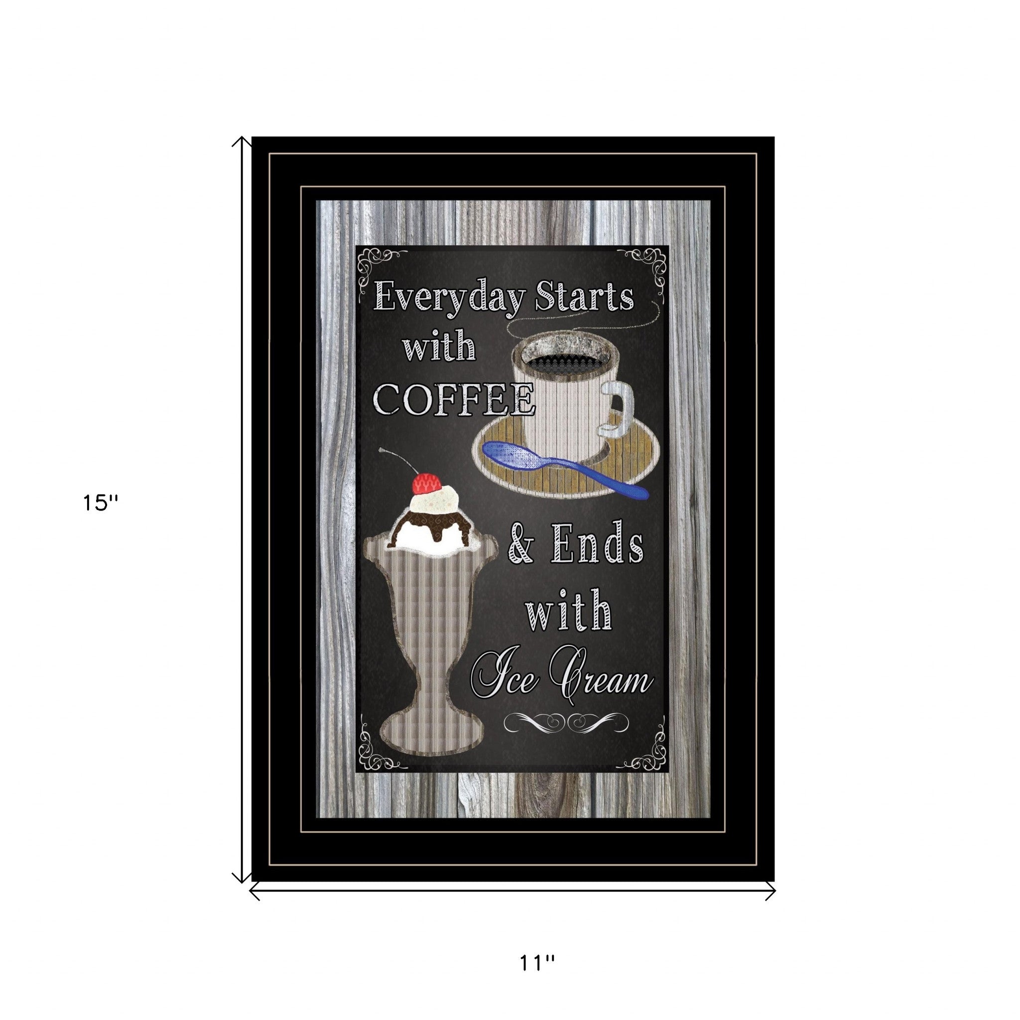 Everyday Starts With Coffee Chalkboard Framed 2 Black Framed Print Wall Art