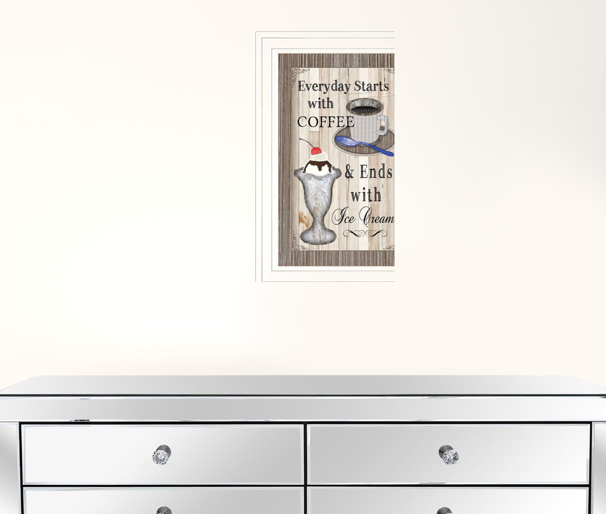 Everyday Starts With Coffee 1 White Framed Print Wall Art