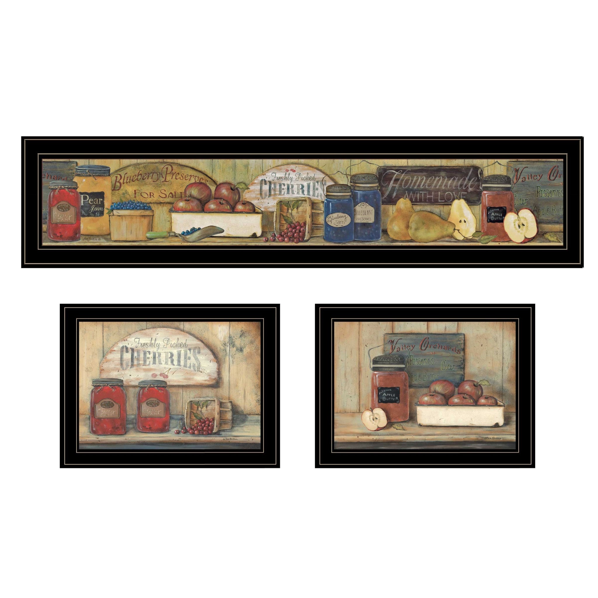 Set Of Three Country Kitchen 2 Black Framed Print Kitchen Wall Art