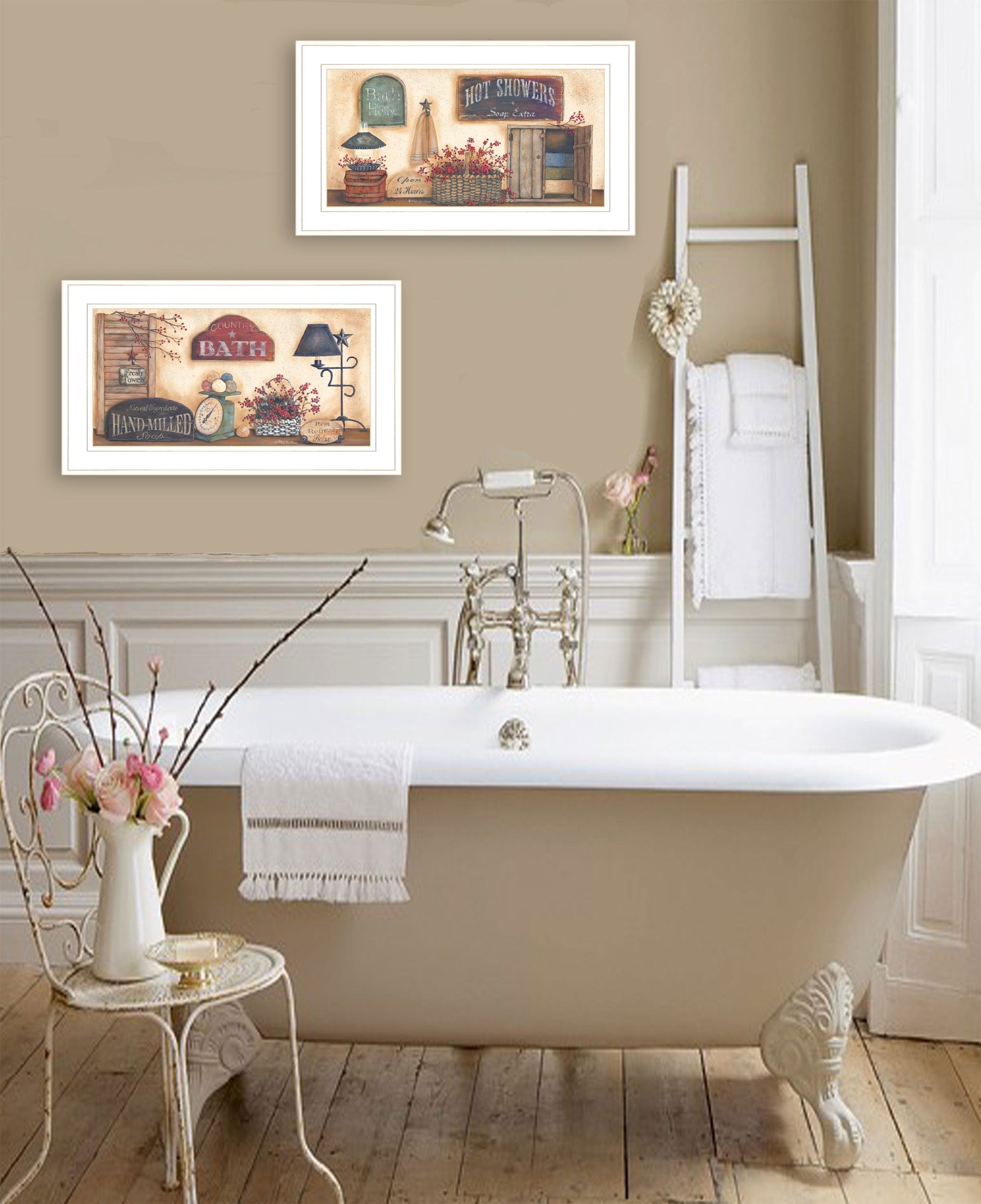 Set Of Two Bath 2 White Framed Print Wall Art