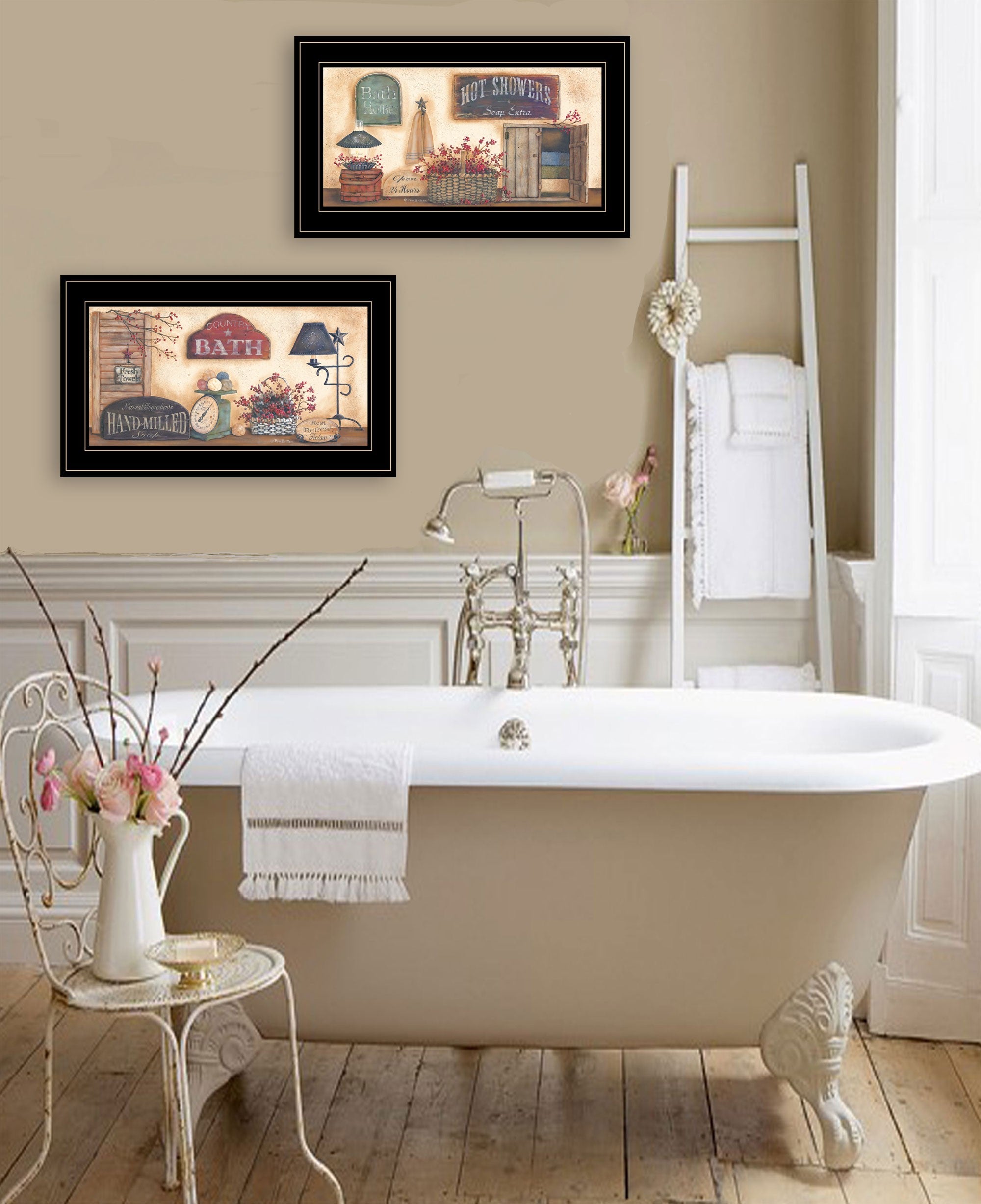 Set Of Two Bath 4 Black Framed Print Wall Art