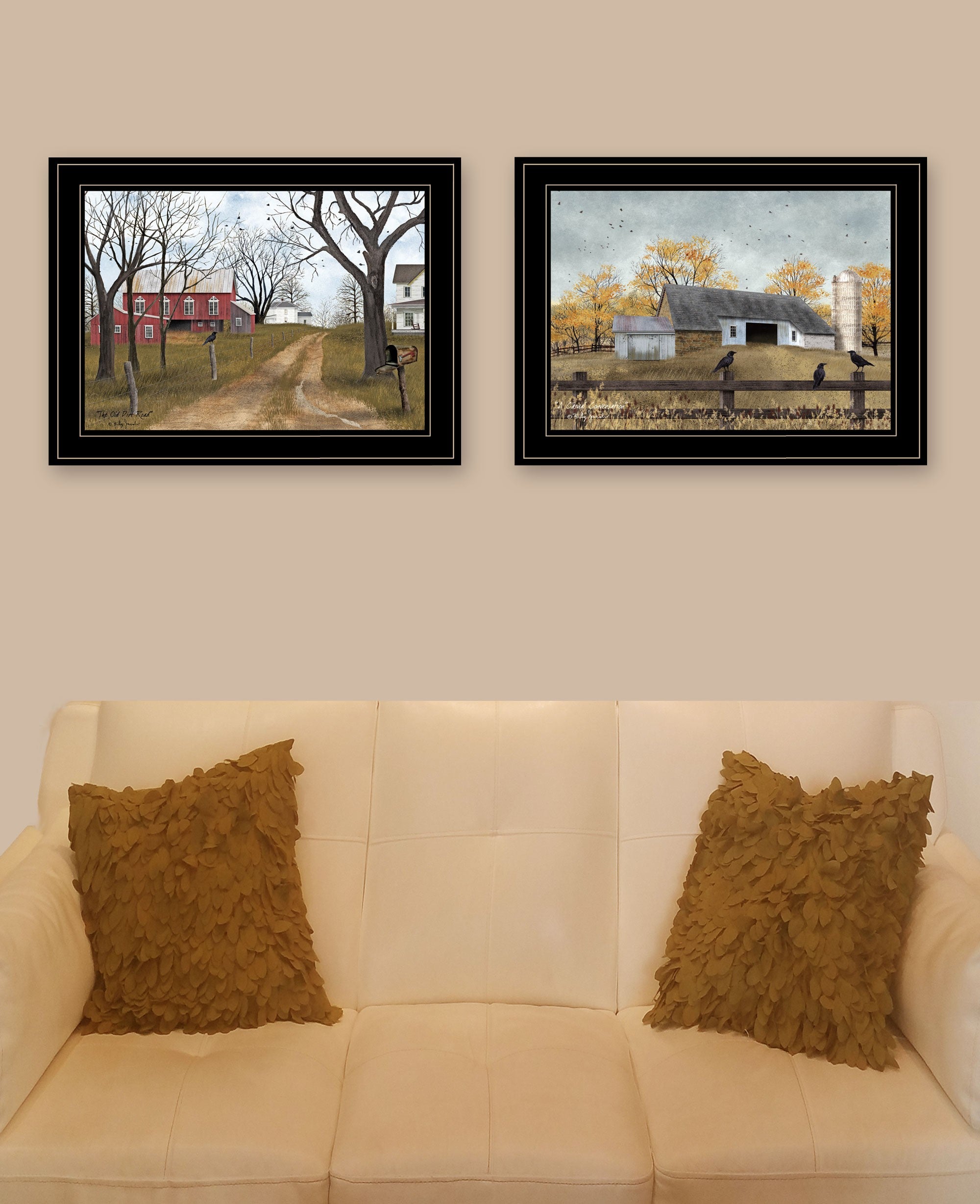 Set Of Two Country Roads 2 Black Framed Print Wall Art