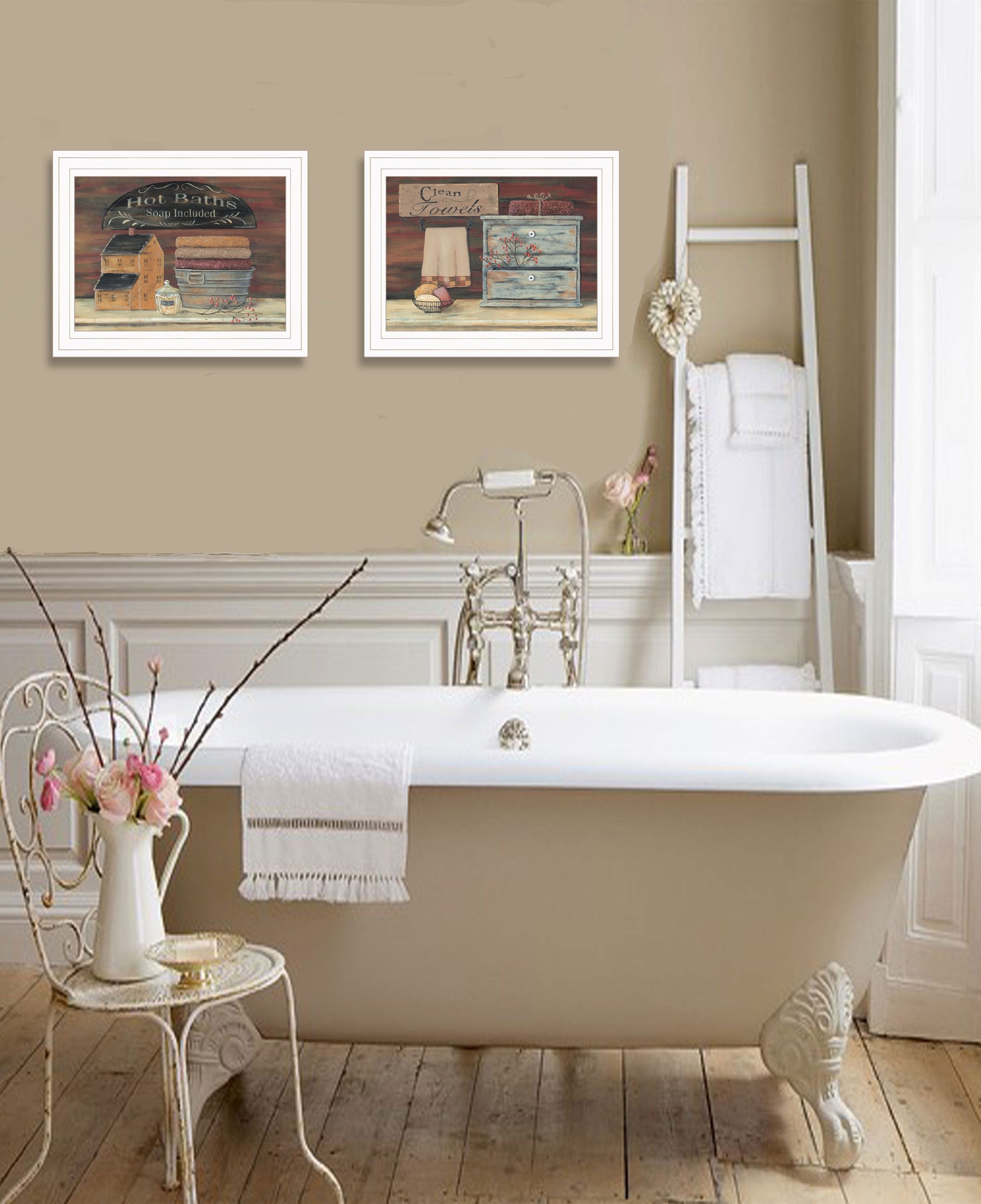 Set Of Two Hot Bath Or Clean Towels 1 White Framed Print Wall Art