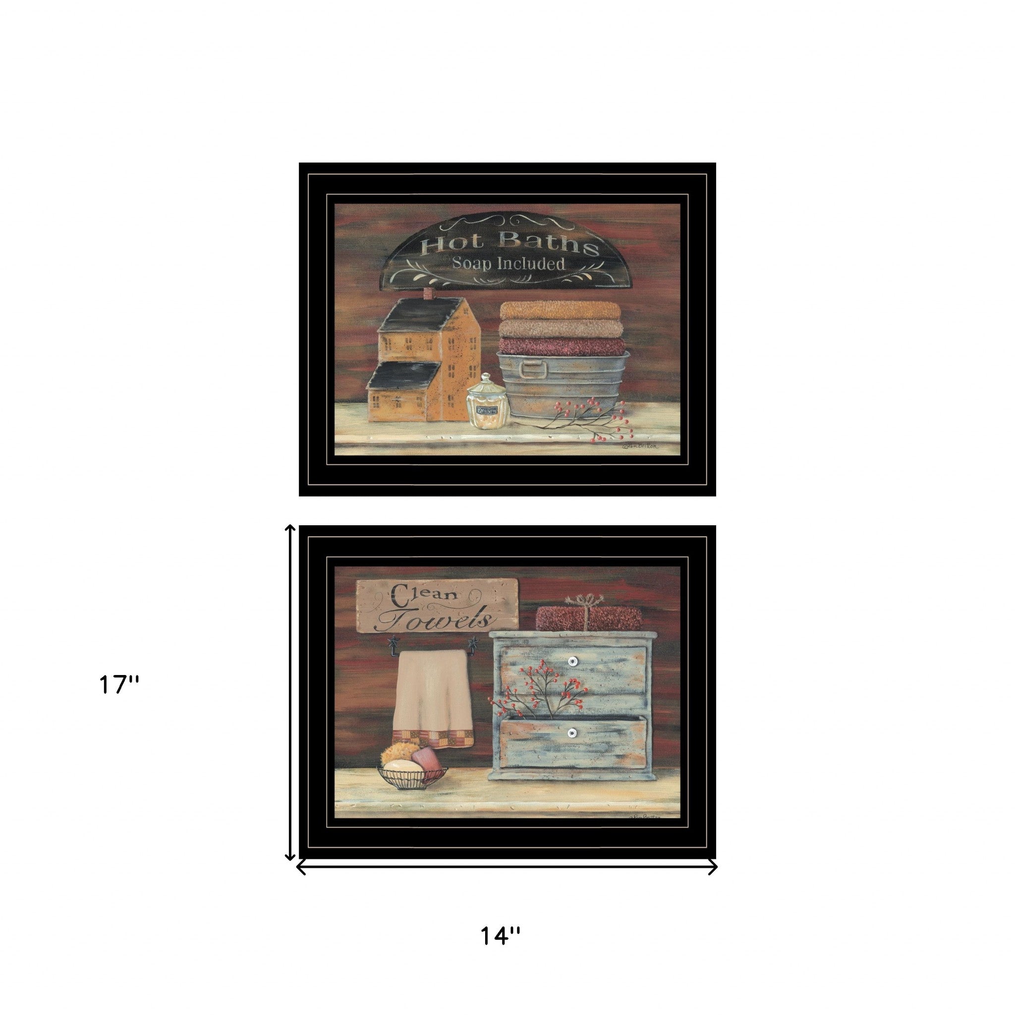 Set Of Two Hot Bath Or Clean Towels 2 Black Framed Print Wall Art