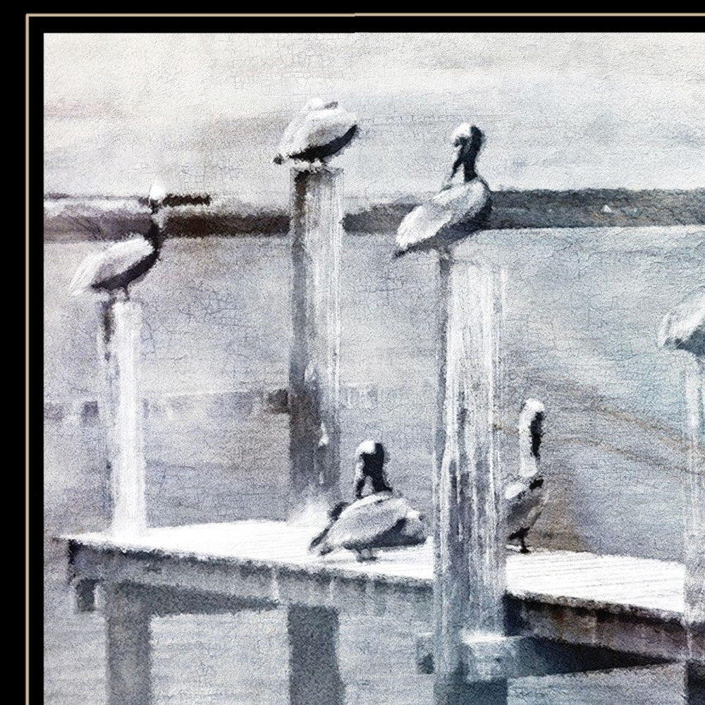 Birds On A Pier 3 Black Framed Print Wall Art