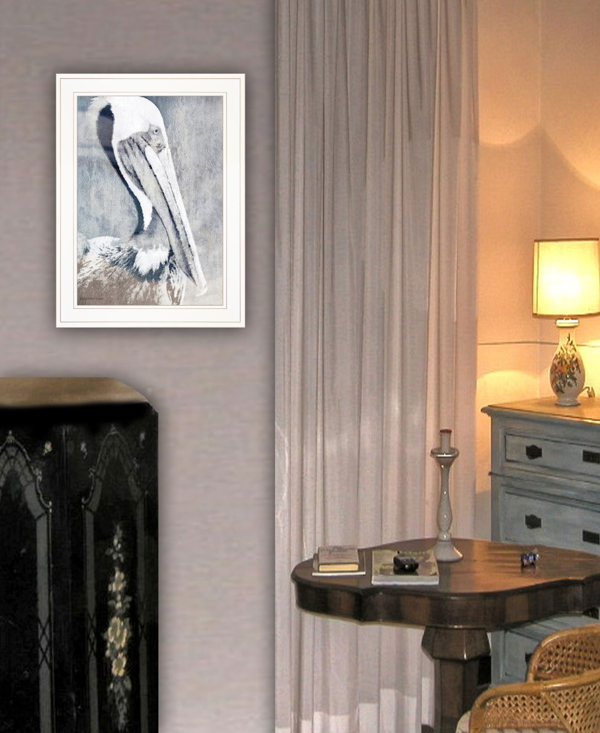 Pelican 1 White Framed Print Wall Art