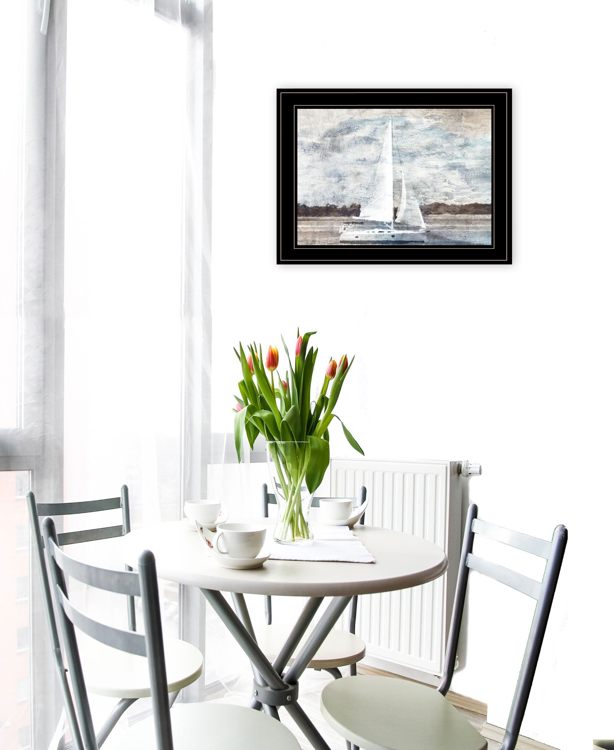 Sailboat On Water 3 Black Framed Print Wall Art