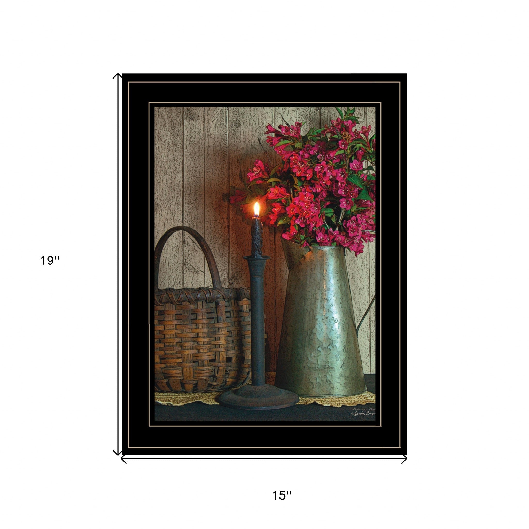 Basket & Blossoms Black Framed Print Wall Art