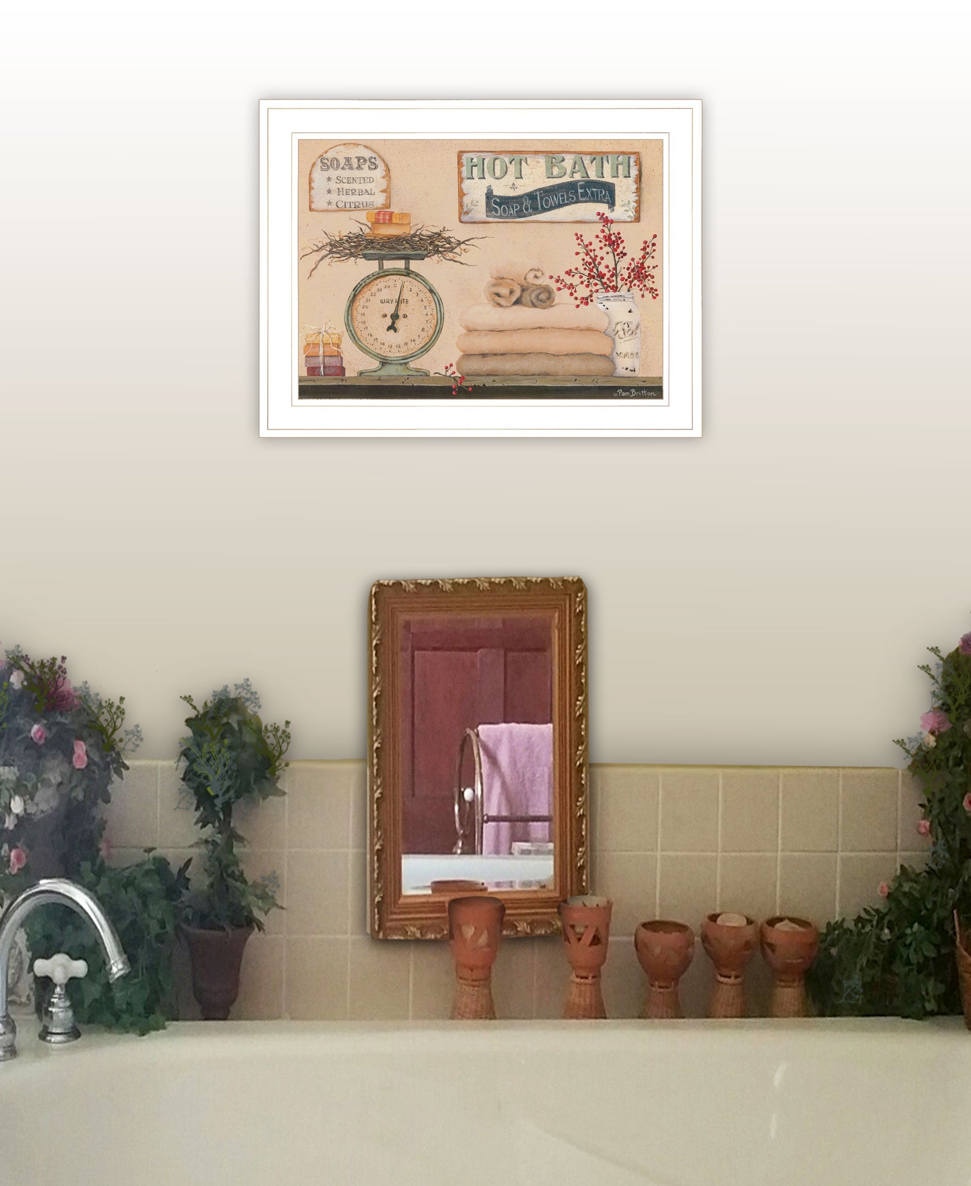 Hot Bath 16 White Framed Print Bathroom Wall Art