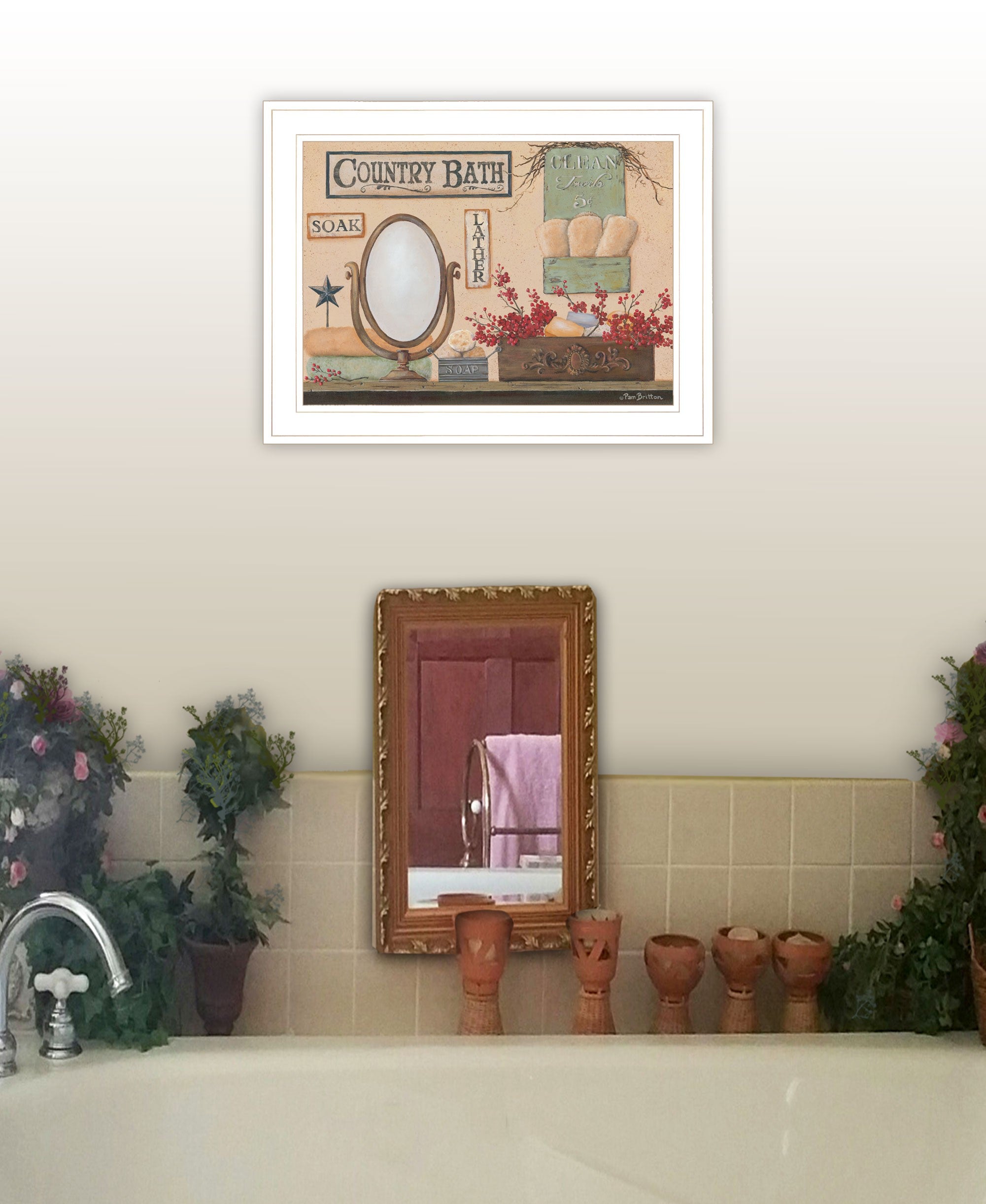 Country Bath 11 White Framed Print Wall Art