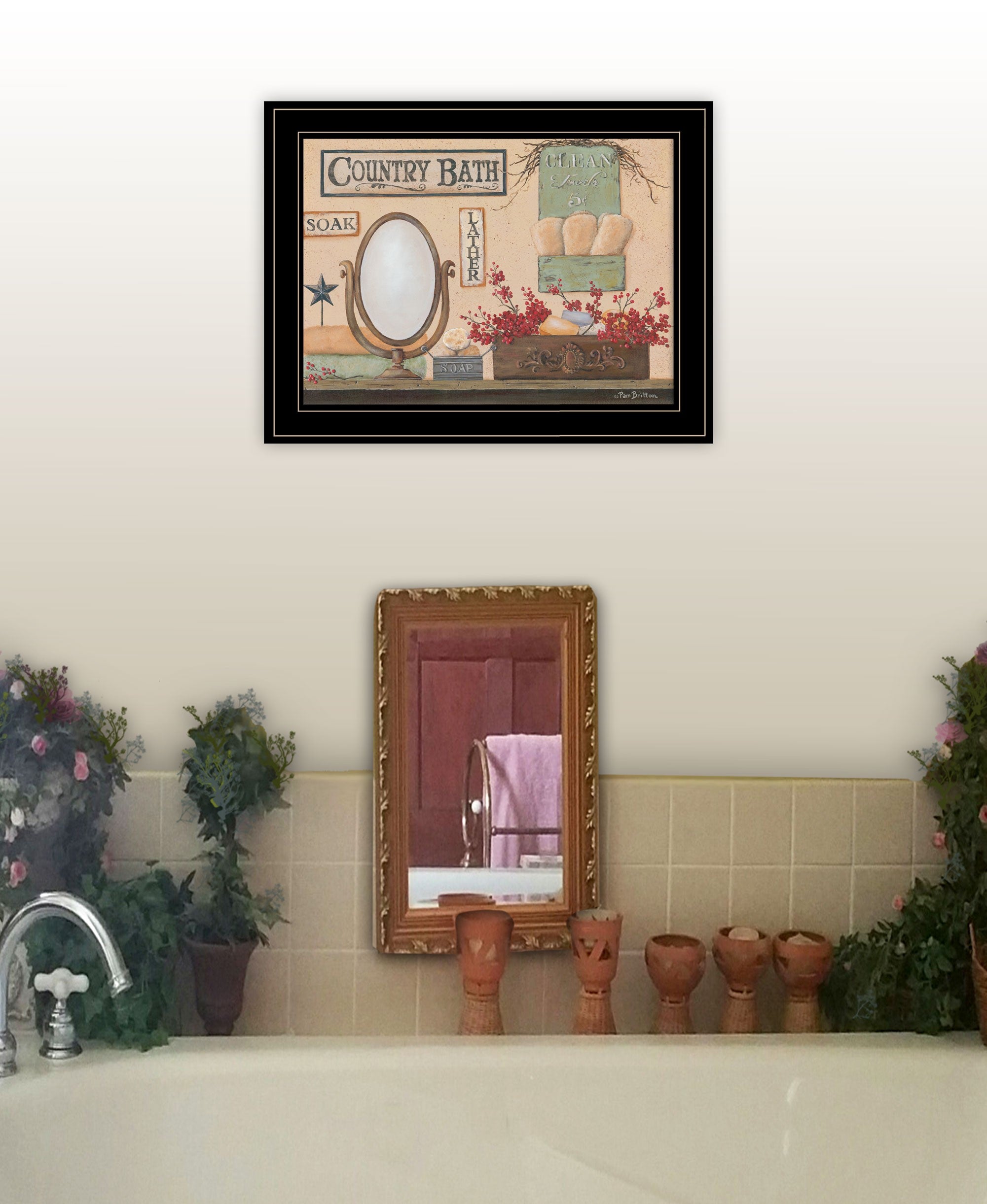 Country Bath 12 Black Framed Print Wall Art