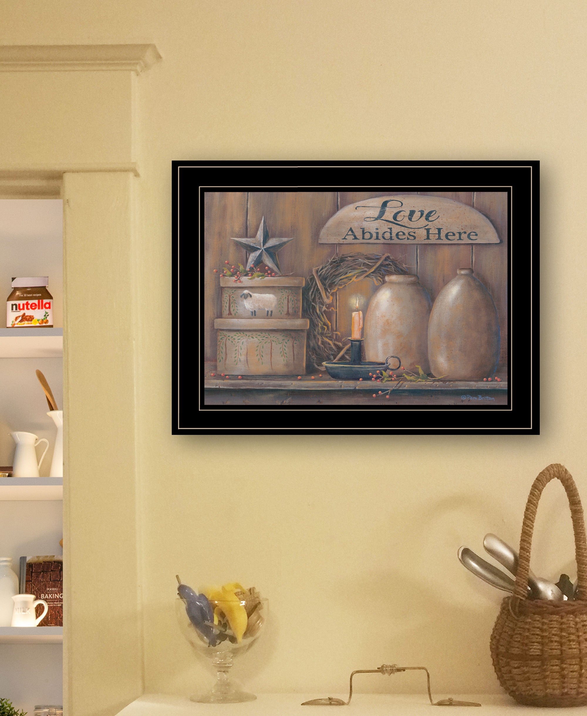 Love Abides Here Shelf 3 Black Framed Print Wall Art