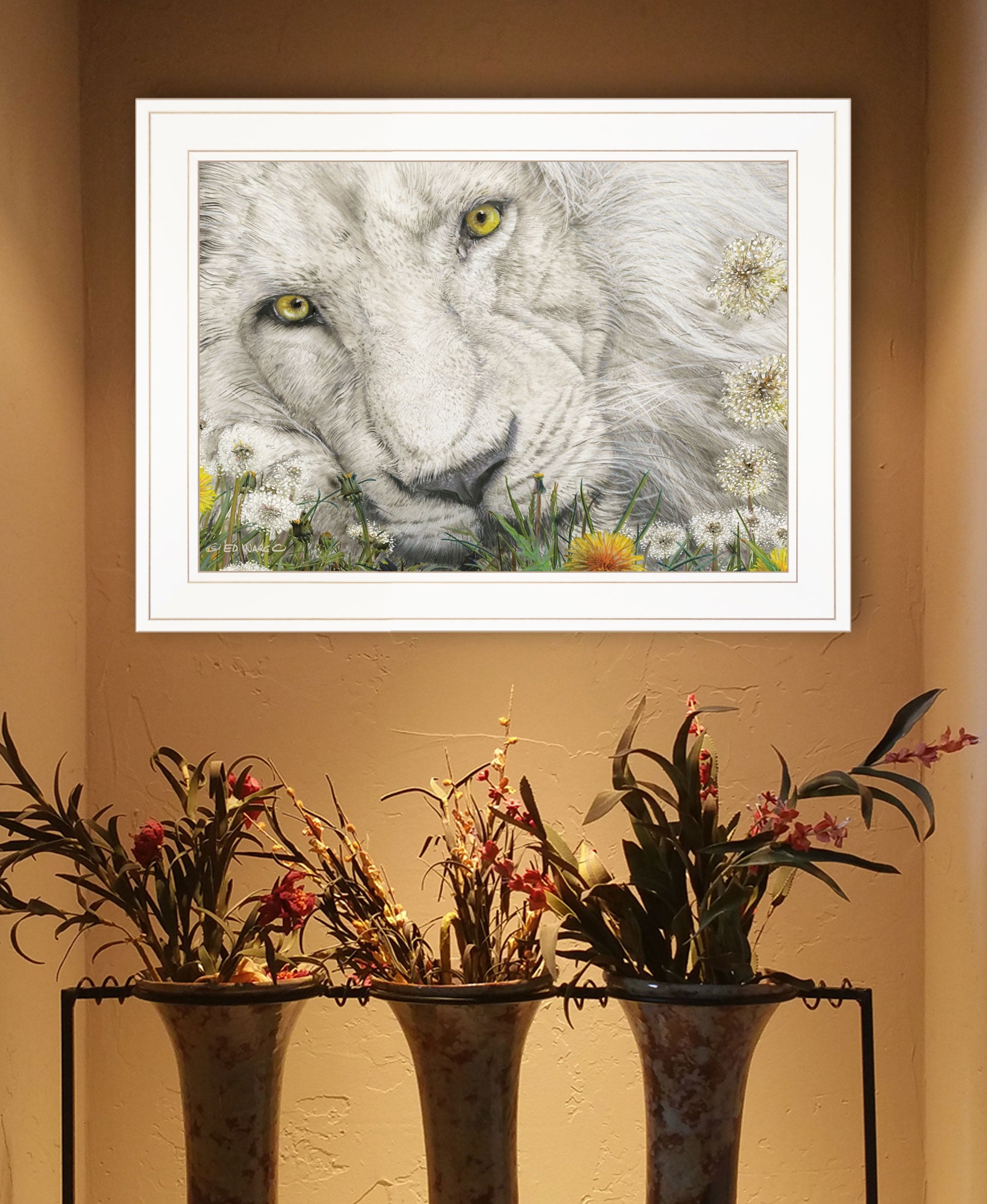 Dandy Lion 2 White Framed Print Wall Art