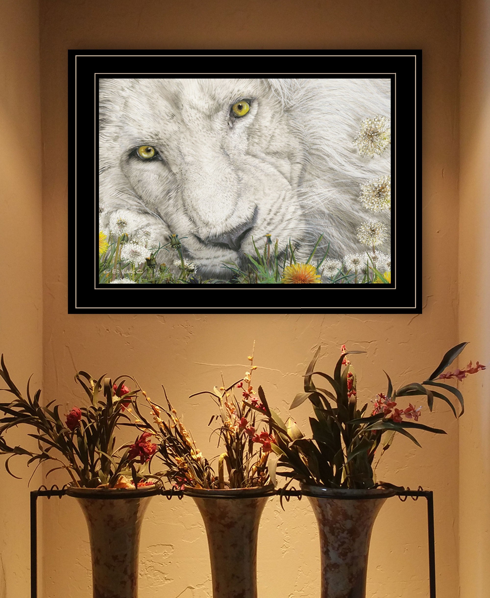 Dandy Lion 3 Black Framed Print Wall Art