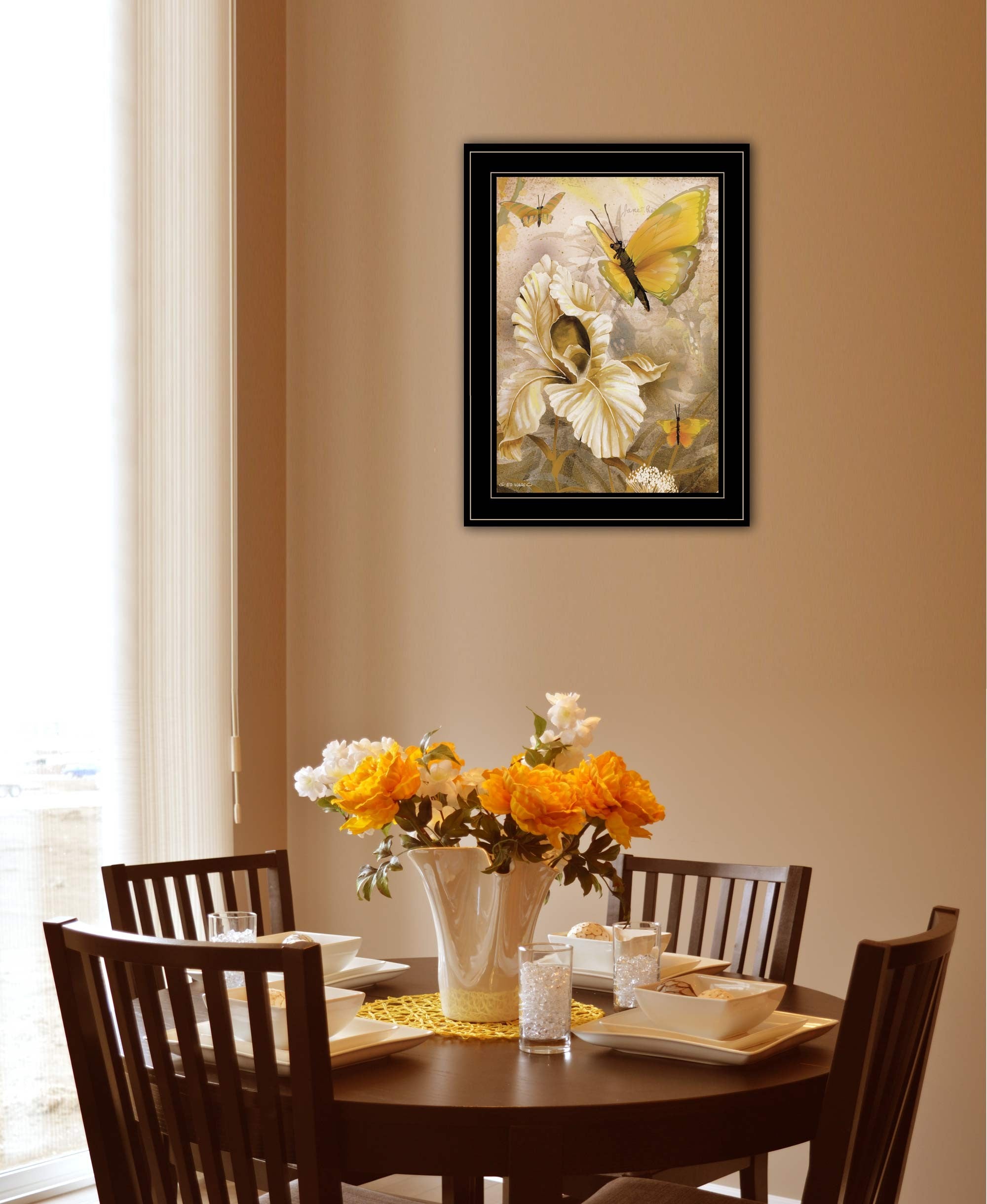 Flowers & Butterflies I 3 Black Framed Print Wall Art